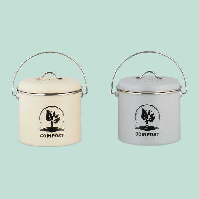 Relaxdays Komposteimer 10051221_550 – 3,5 l – Eisen, rund – creme