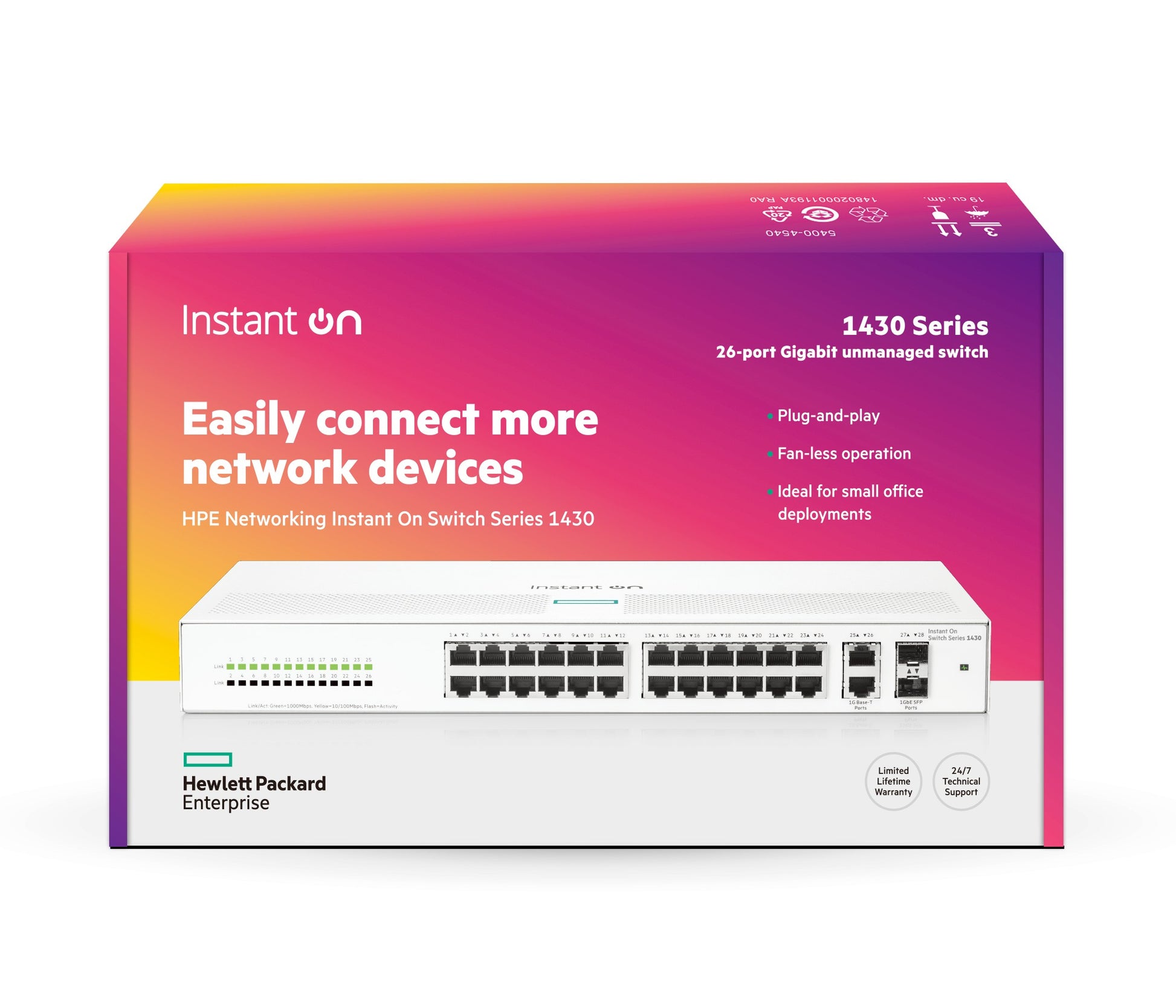 HPE Aruba 1430 26G 2SFP R8R50A – Unmanaged L2 Switch – 26× 1G, 2× SFP, 19", 1U