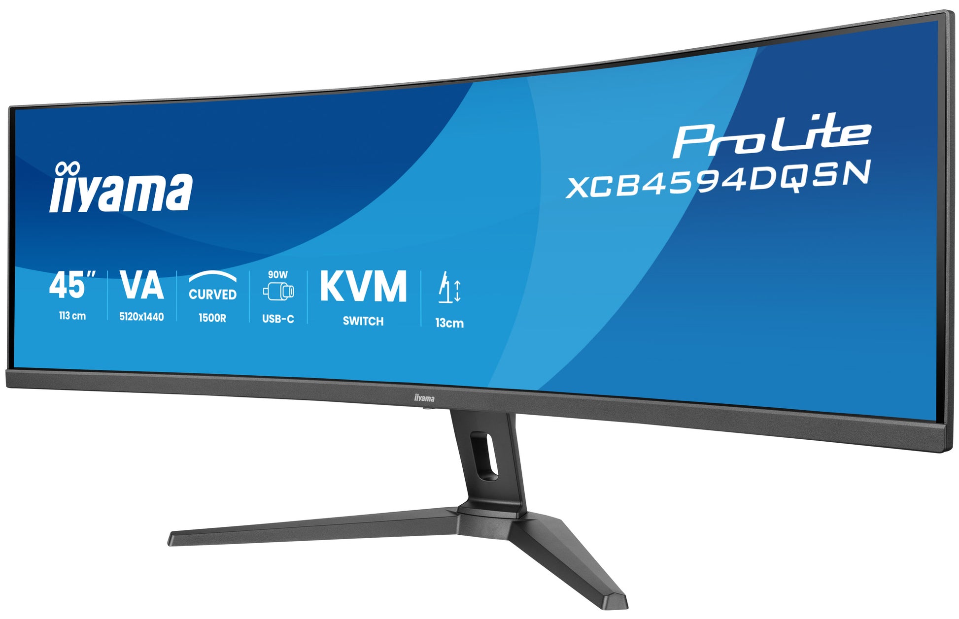iiyama G-MASTER XCB4594DQSN-B1 – 44,5" Curved, 5120 × 1440 (DQHD), VA, 165 Hz, USB-C 90 W, KVM, LAN
