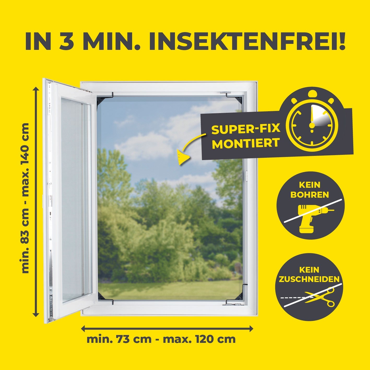 EASYmaxx 14308 Fenster-Fliegengitter – 73–120 × 83–140 cm – Weiss – Nylon – Aluminium-Rahmen