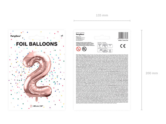 PartyDeco Folienballon Zahl 2 – Roségold – 86 cm – Folie – 1 Stk