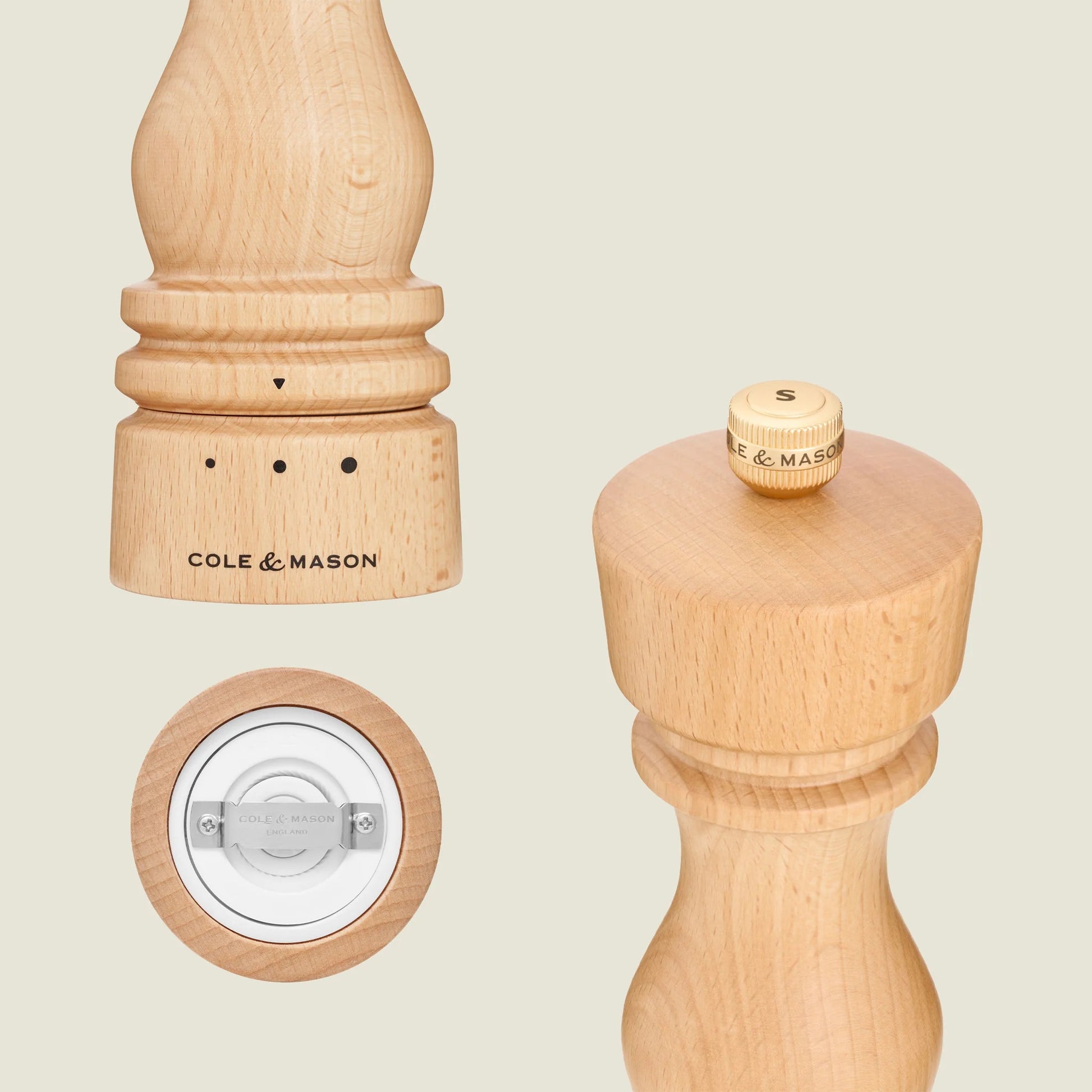 Cole & Mason Salz-/Pfeffermühle Ø 6 × 18 cm, Buche/Edelstahl, Braun