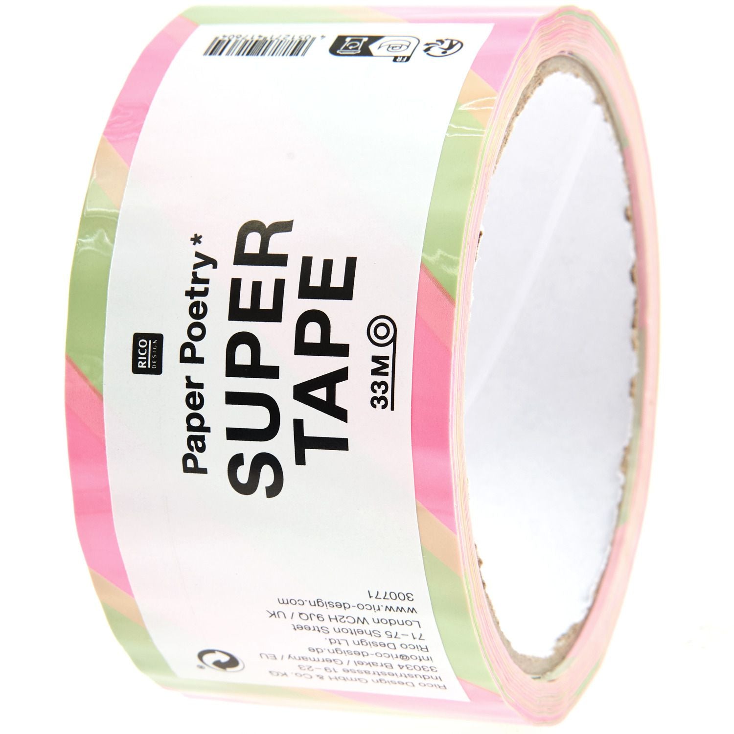 Rico Design Verpackungsklebeband, Papier, Grün, Pink, Muster – 50 mm × 32 m – 1 Stück