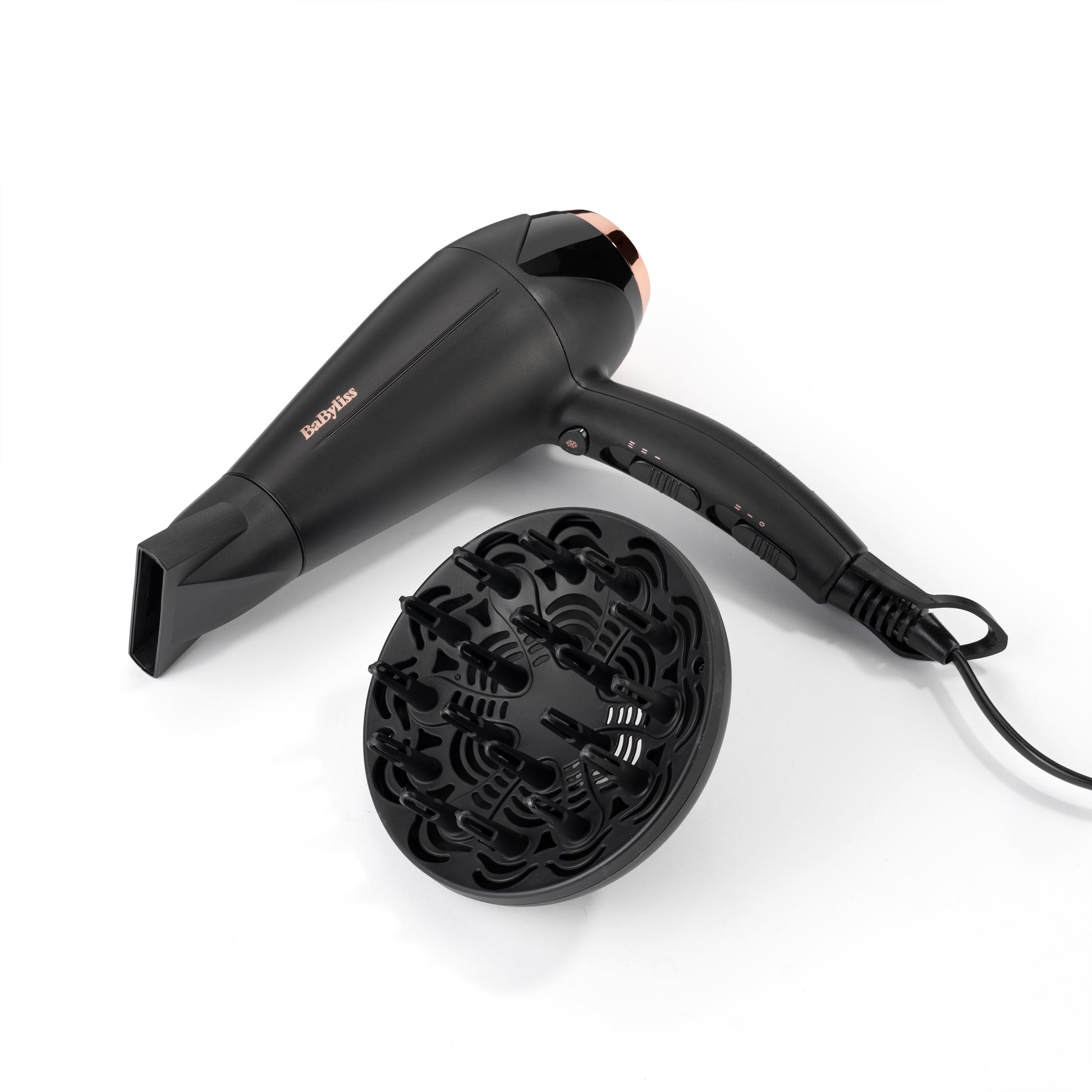BaByliss Haartrockner D570DE – 2200 W, Ionenfunktion, Keramik-Heizsystem, 2 Geschwindigkeiten, 3 Heizstufen – Schwarz