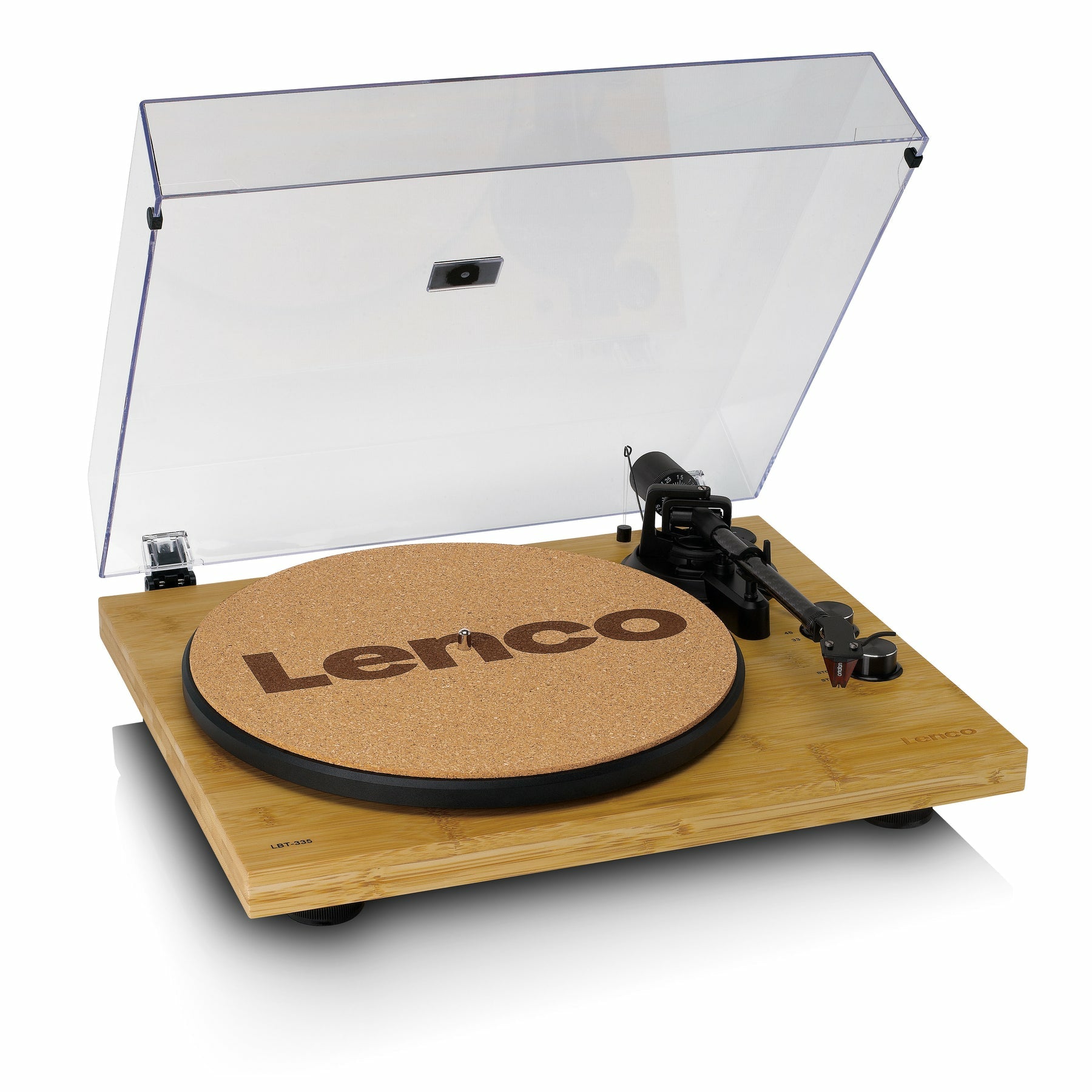 Lenco LBT-335BA – Plattenspieler (Riemenantrieb, Start-Stop), Bluetooth 5.2, Phono-Vorverstärker, 33⅓/45 U/min – Bambus