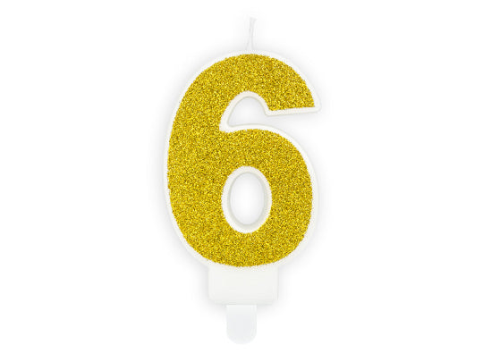 PartyDeco Geburtstagskerzen Zahl 6 – Gold – 3 × 7 cm – 1 Stk