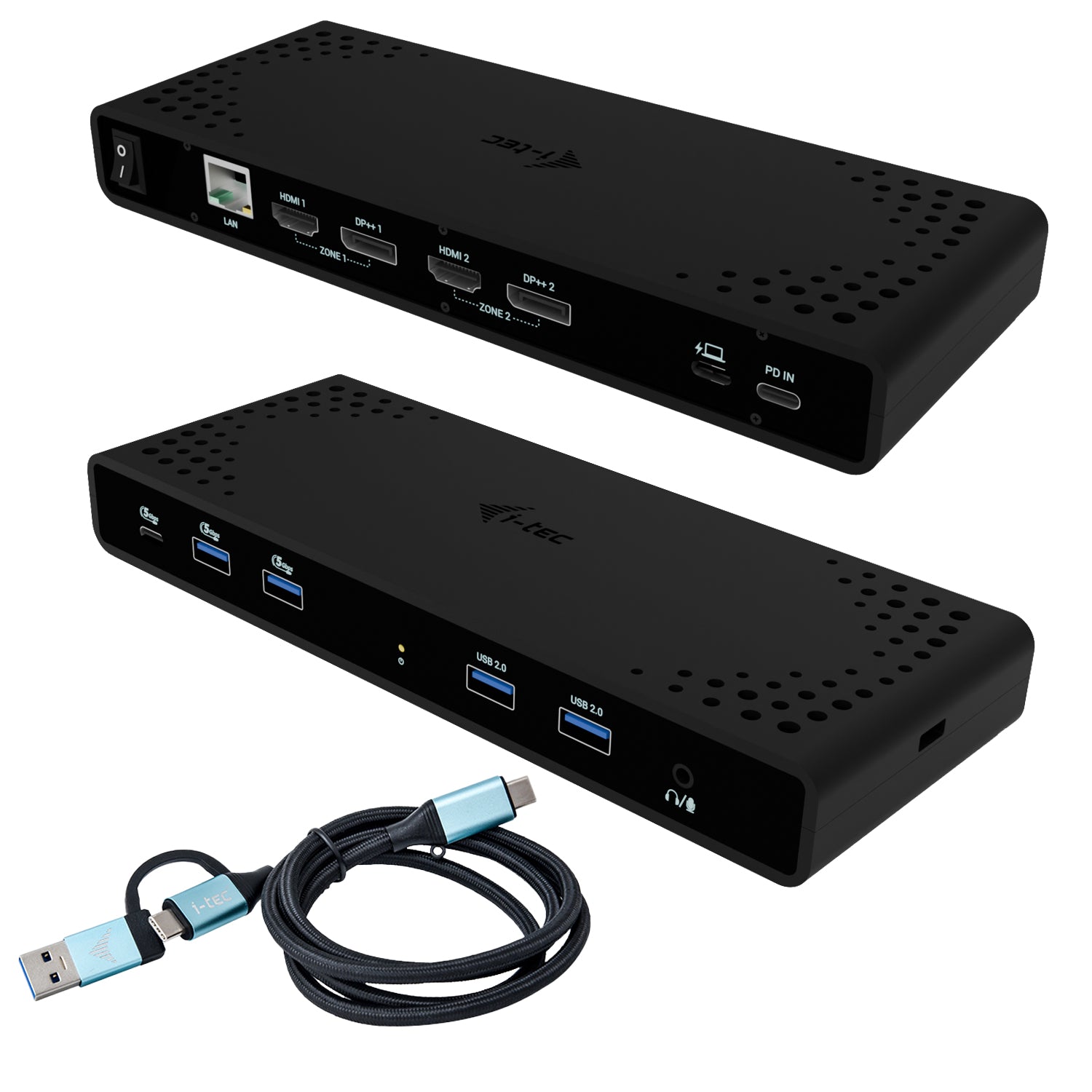 I-TEC Uni Dual 4K Dockingstation – USB-C, 2× DP, 2× HDMI, 4× USB-A, 85 W PD, GbE, für Windows/Mac