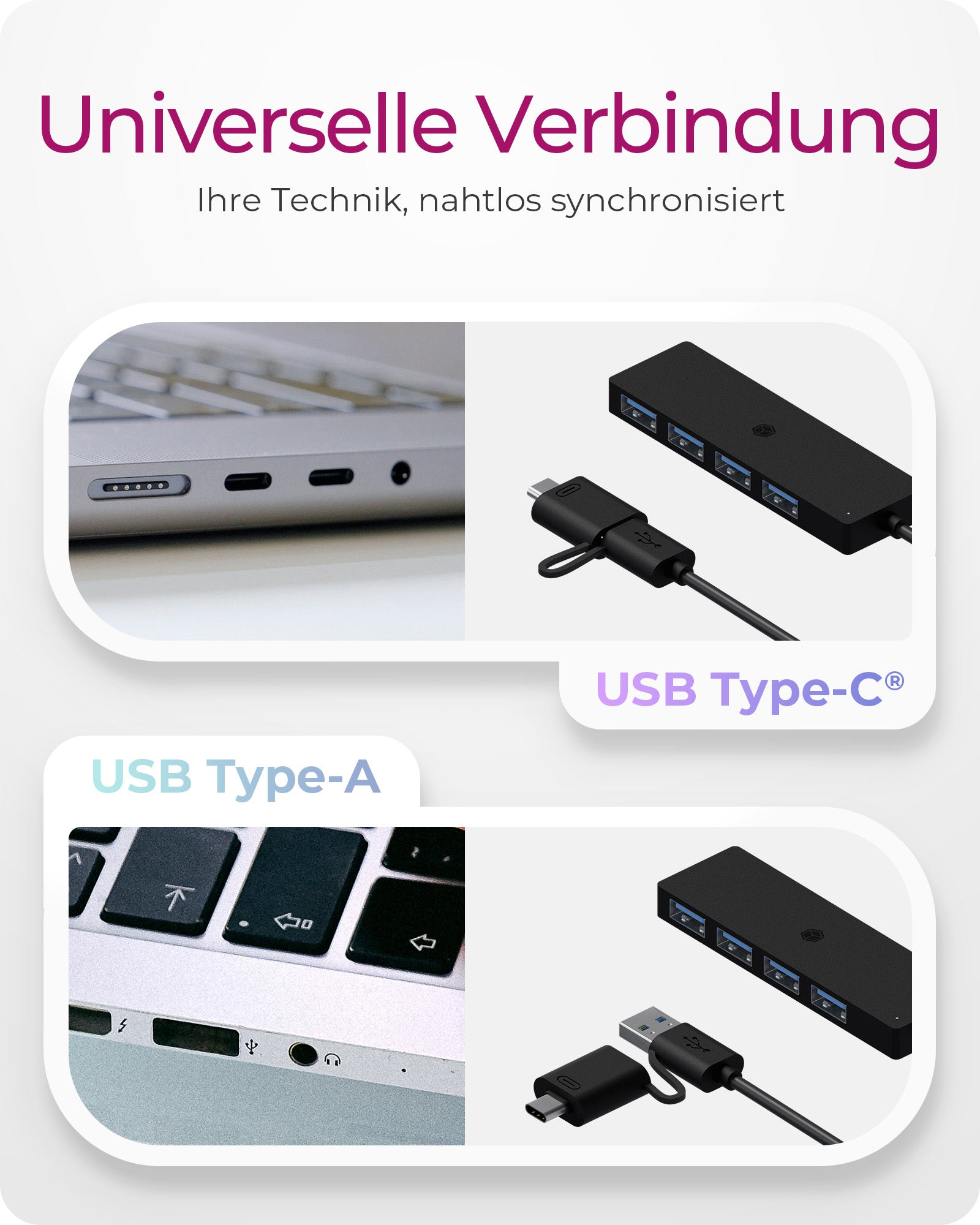 ICY BOX IB-1424-C3 USB-Hub – USB-C, 4× USB-A, für Windows/Mac
