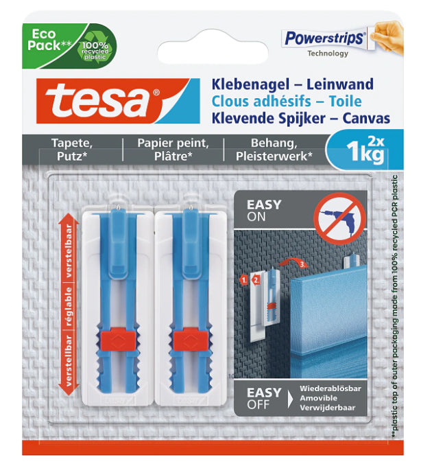TESA Klebenagel – Kunststoff, Weiss, 12 × 14 × 1,3 cm – 2er-Pack