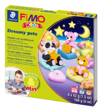 Staedtler Fimo kids – Glitzer-Modelliermassen-Set – Dreamy Pets – 168 g – 4-teilig