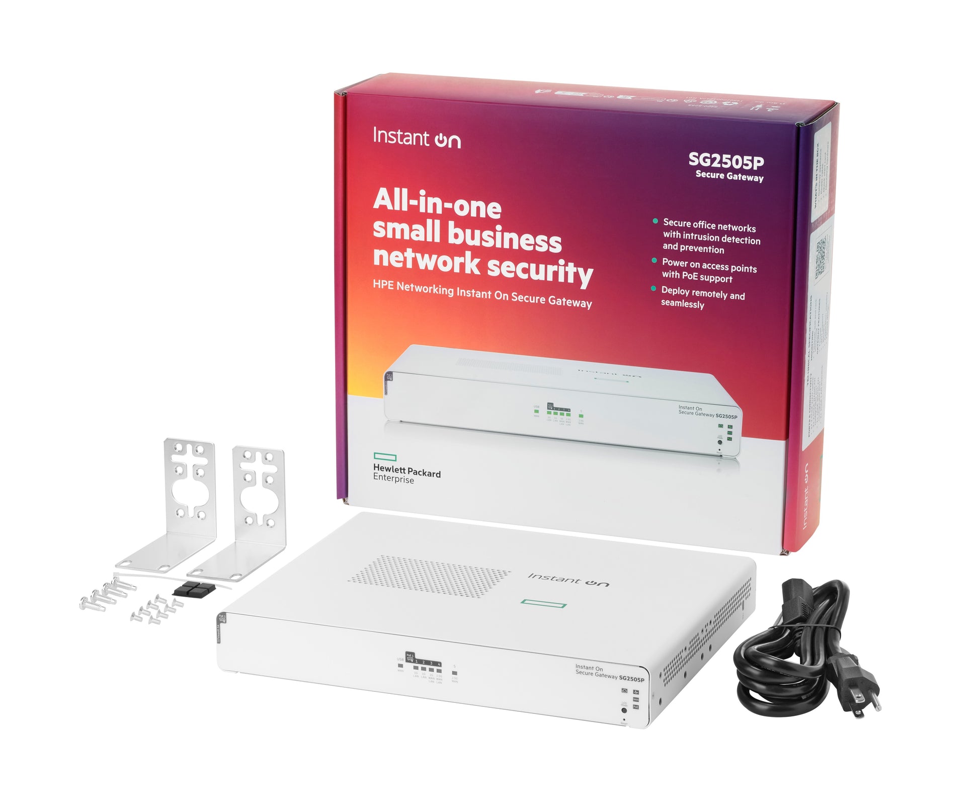 HPE SG2505P – Secure Gateway – 5× 2,5G, PoE+, PoE-Budget 64 W, Firewall 2,4 Gbit/s, 19", 1U
