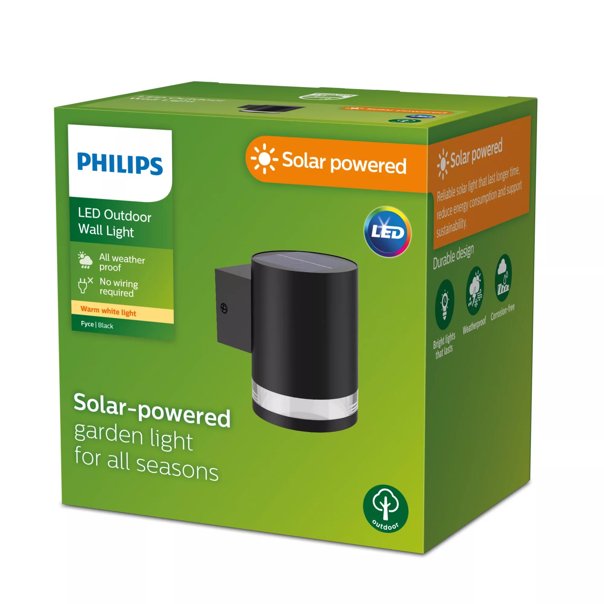 Philips by Signify Philips Aussenwandleuchte – Warmweiss, 2700 K, IP44, Solarbetrieb, Dämmerungssensor, Schwarz, Kunststoff