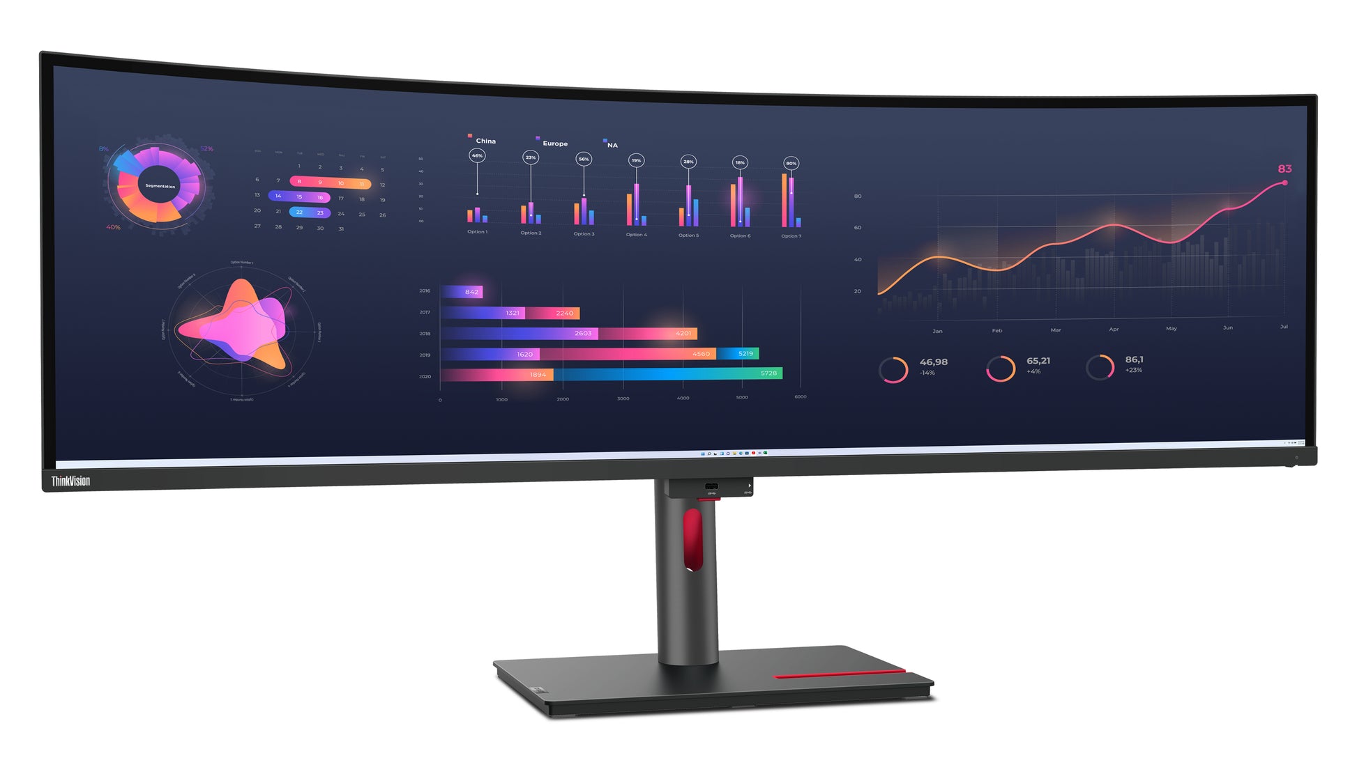 Lenovo ThinkVision P49w-30 – 49" Curved 3800R, 5120 × 1440 (DQHD), IPS, USB-C 100 W, KVM, LAN