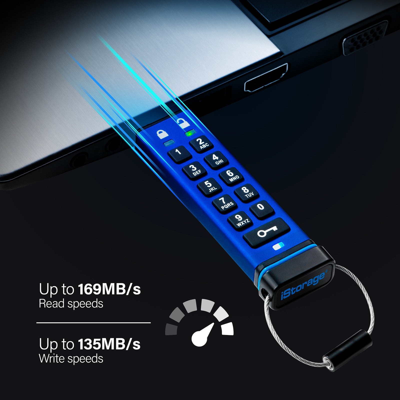 iStorage datAshur Pro USB3 – 8 GB, USB-A 3.2 Gen 1, 256-Bit AES-XTS, FIPS 140-2 Level 3, IP57
