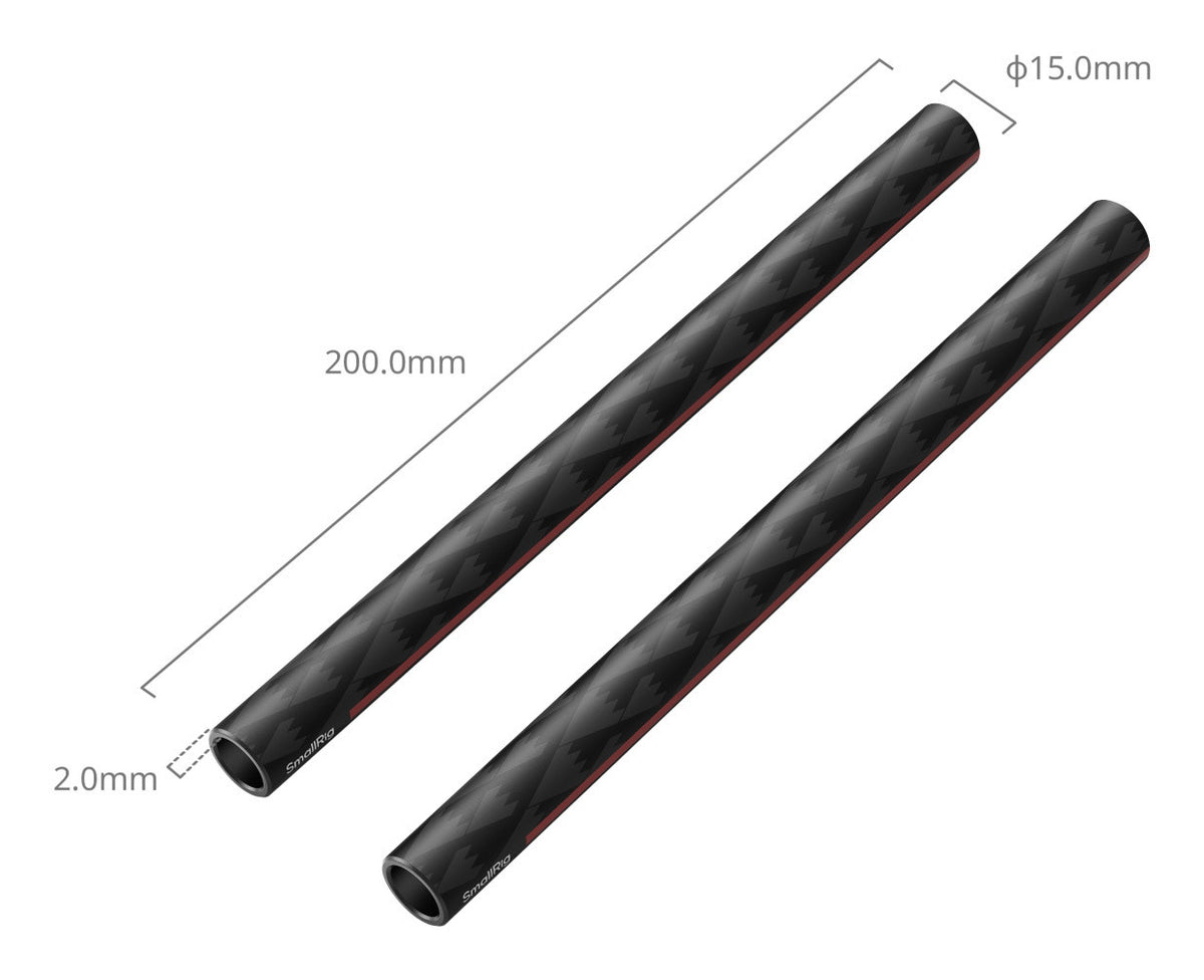 SmallRig 5211 Karbonfaser-Stange 15 mm × 200 mm – Schwarz – 2er-Pack