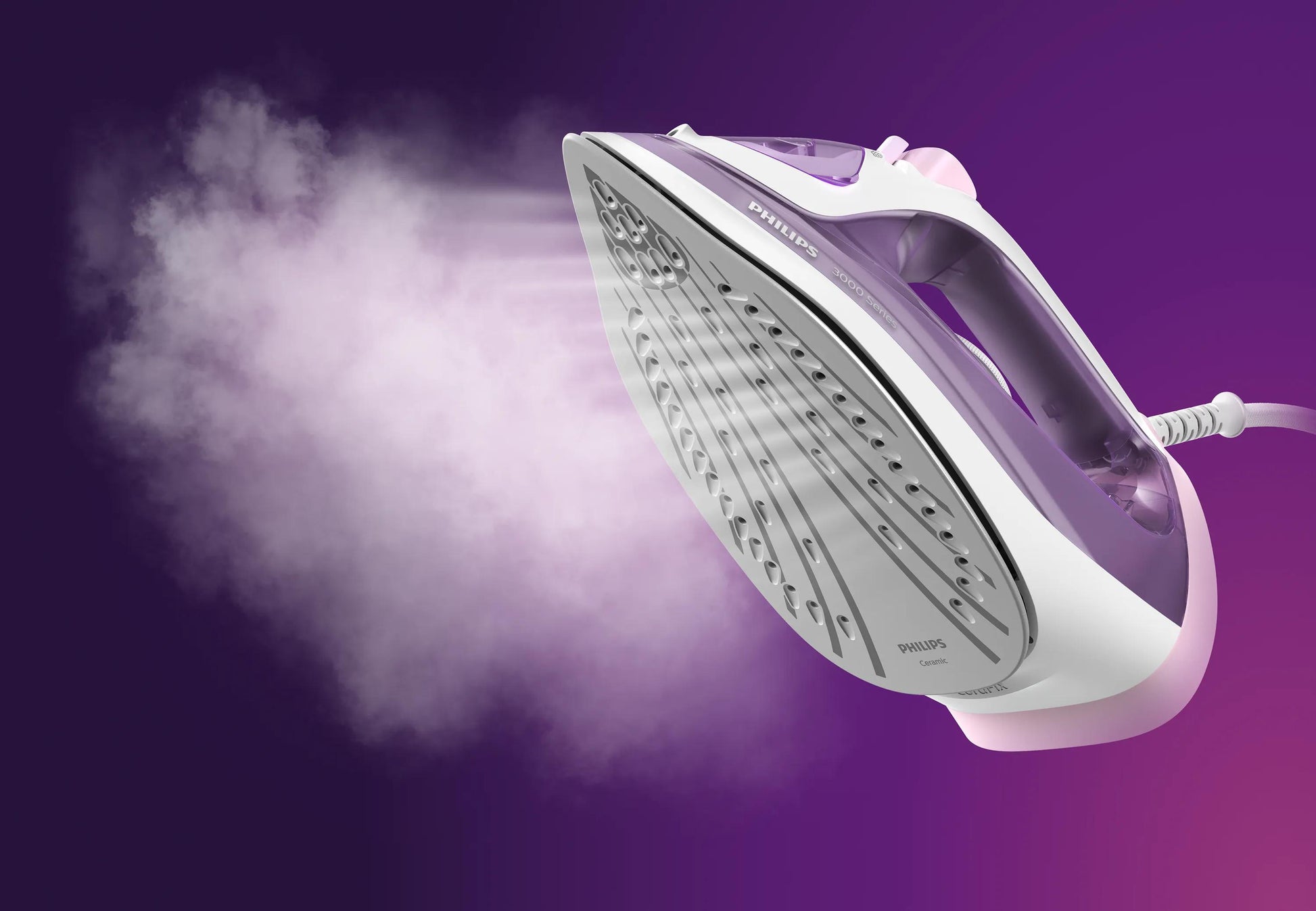 Philips Dampfbügeleisen 3000 Serie DST3010/30 – Keramiksohle, 2000 W, 1,9 m Kabel, Violett/Weiss
