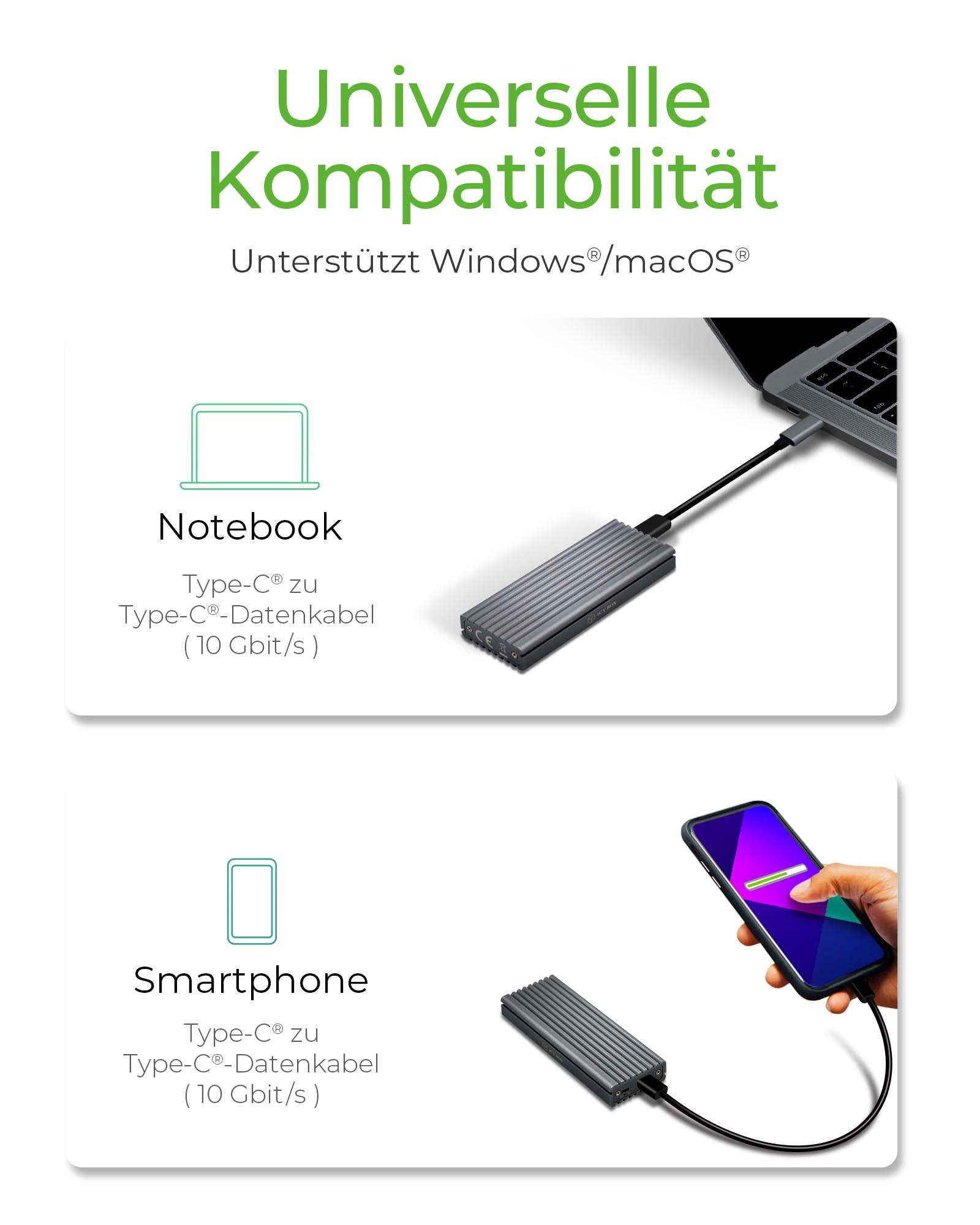 ICY BOX IB-1817M-C31 – externes M.2 NVMe-Gehäuse – USB 3.2 Gen 2, USB Typ-C, für M.2 22×30–80 mm