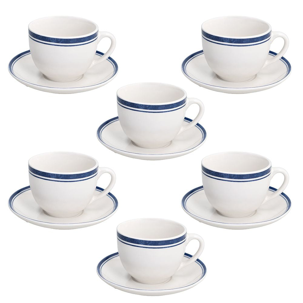 Tognana Porcellane Tognana Kaffeetassen-Set Madison – 12-teiliges Set, 260 ml, Ø 9 cm, Porzellan, Weiss/Blau, spülmaschinenfest