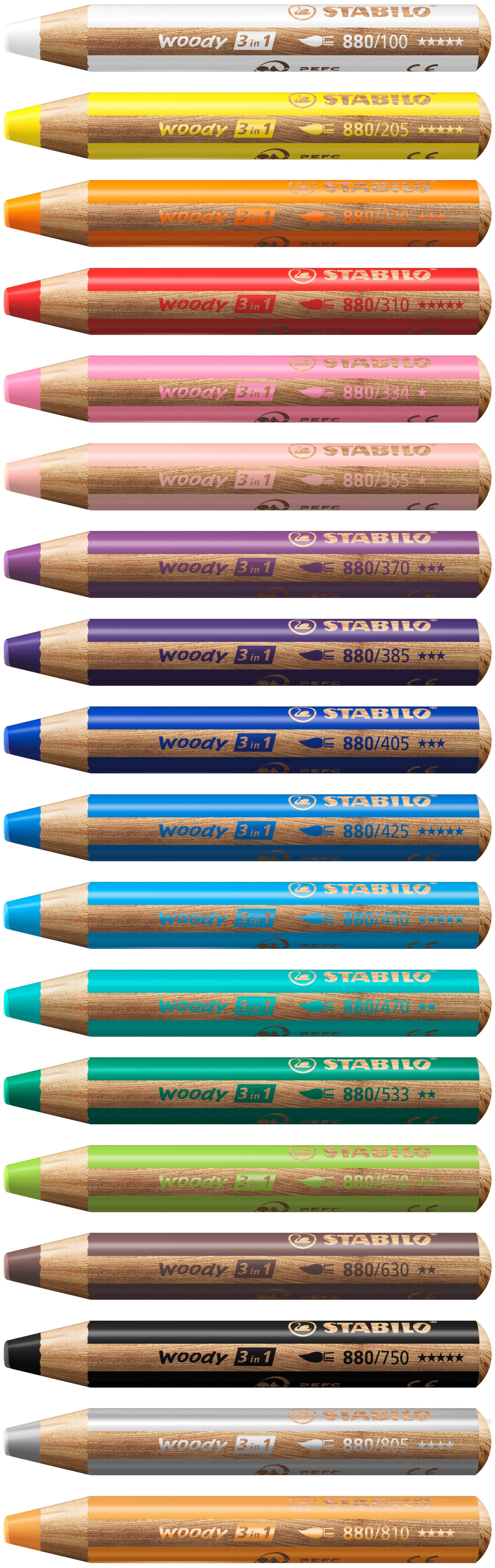 STABILO Buntstifte Woody 3 in 1 – 3-in-1, Minendurchmesser 10 mm, 5 Stück, hellgrün