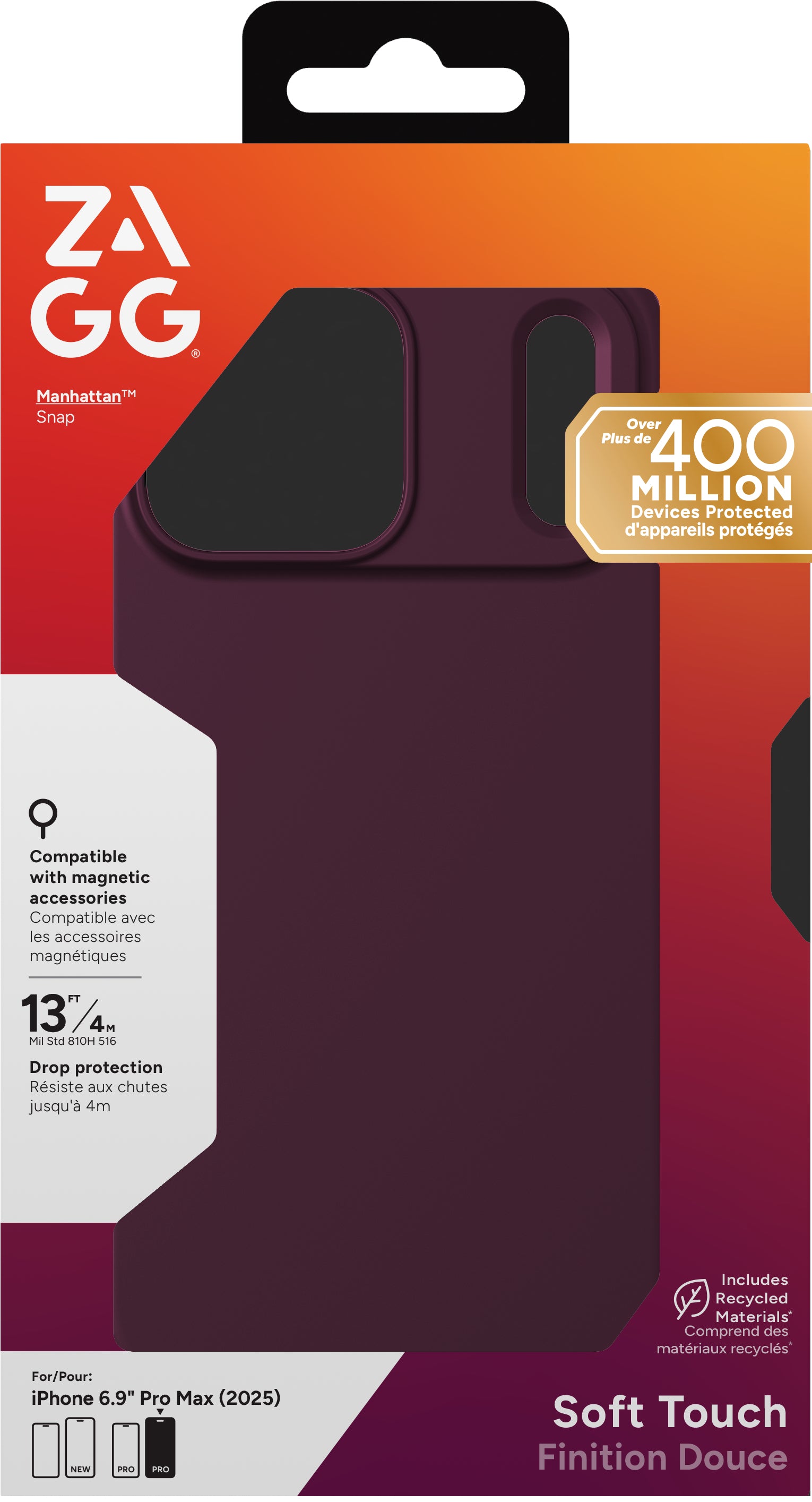 ZAGG Manhattan Snap – Backcover – für Apple iPhone 17 Pro Max, Graphen+Silikon, Kirsche, bis 4 m Sturzsicher