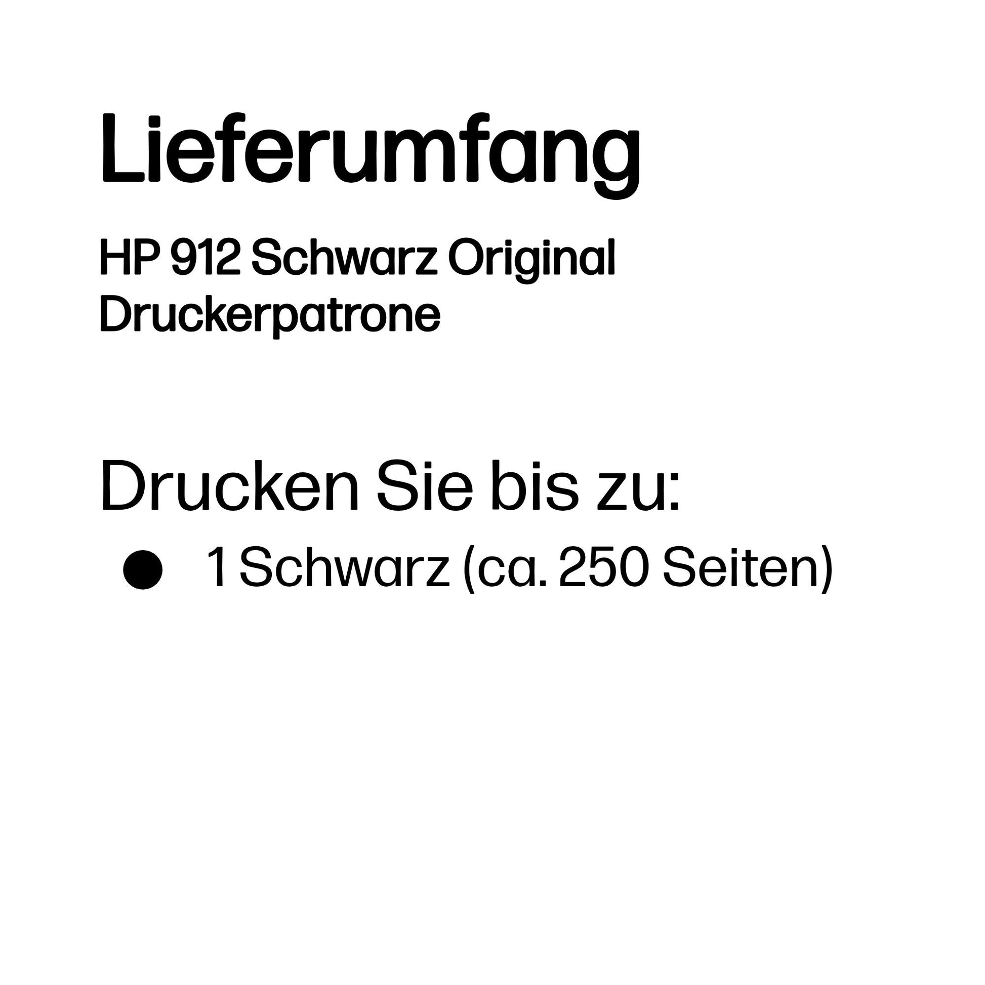 HP 912 Schwarz Tintenpatrone (Original) – 250 Seiten – für OfficeJet 8010e/8012 …, OfficeJet Pro 8020e/8022 …