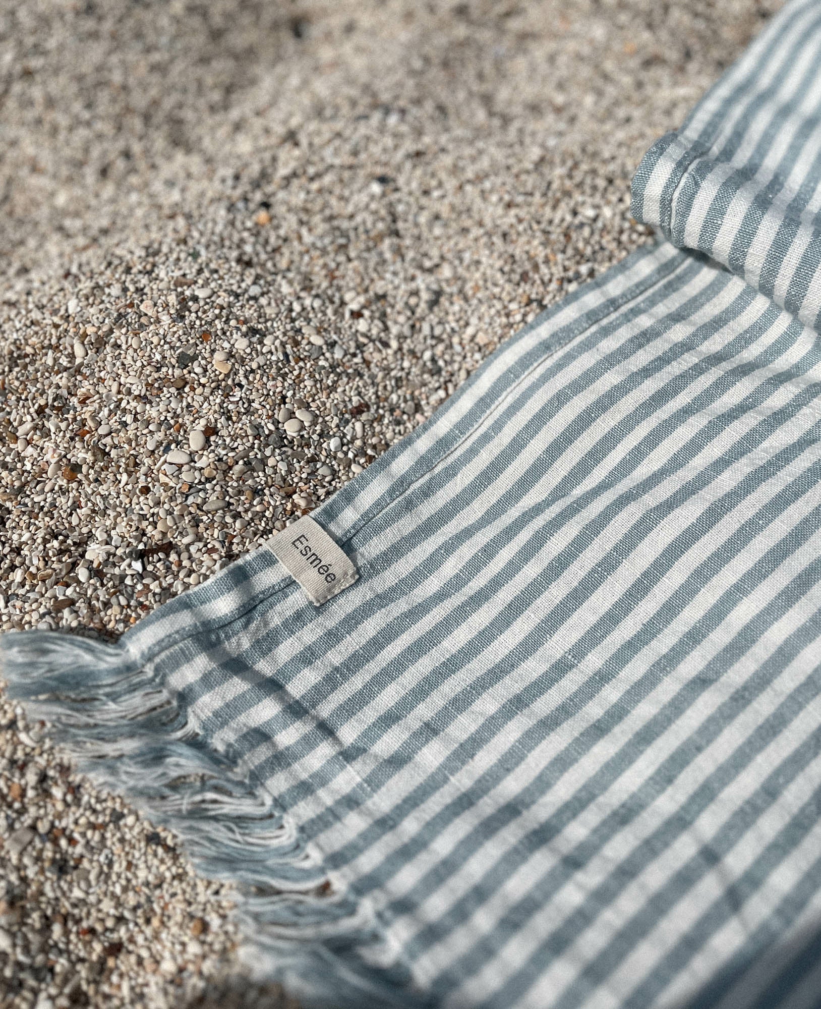 Esmée Hamam- und Strandtuch Sol – 100 × 190 cm, Blau/Weiss, 50% Baumwolle/50% Leinen, GOTS, OEKO-TEX