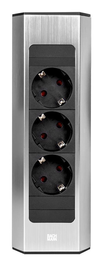 Bachmann CASIA 2 Steckdosenleiste – CEE 7/3×3, 2 m Kabel – Edelstahl-Optik