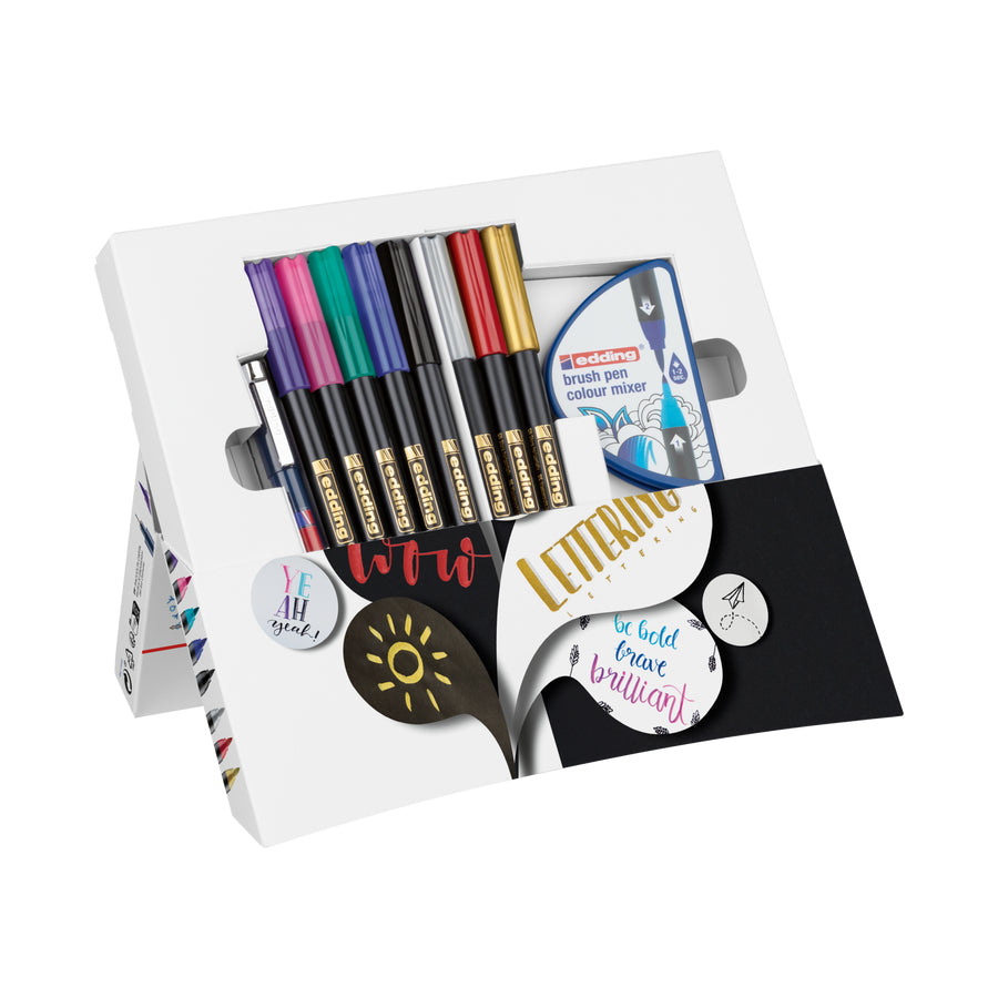 Edding Happy Lettering Brush Pen Metallic – Pinselspitze, 1–6 mm, 11er Set