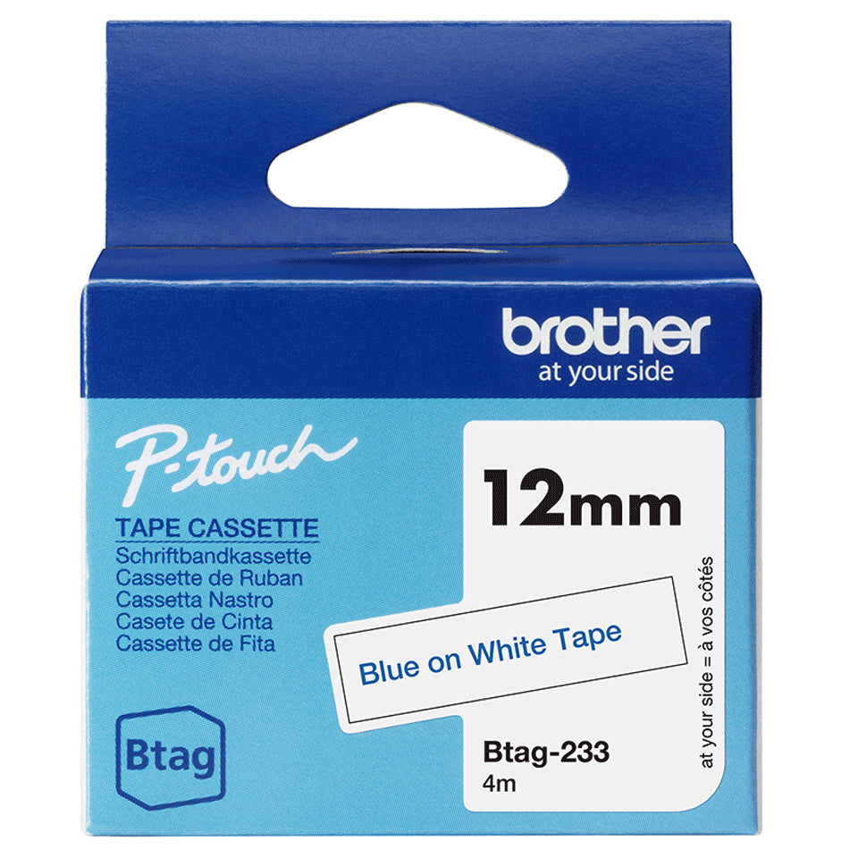 Brother Schriftband – 12 mm × 4 m, weiss, blau