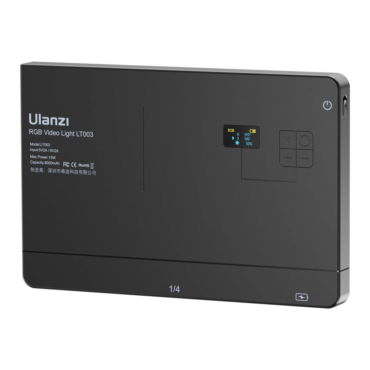 Ulanzi LT003 LED-Video-Licht – RGB, 2100 Lux, 2500–9000 K – Akku, OLED-Display – Schwarz
