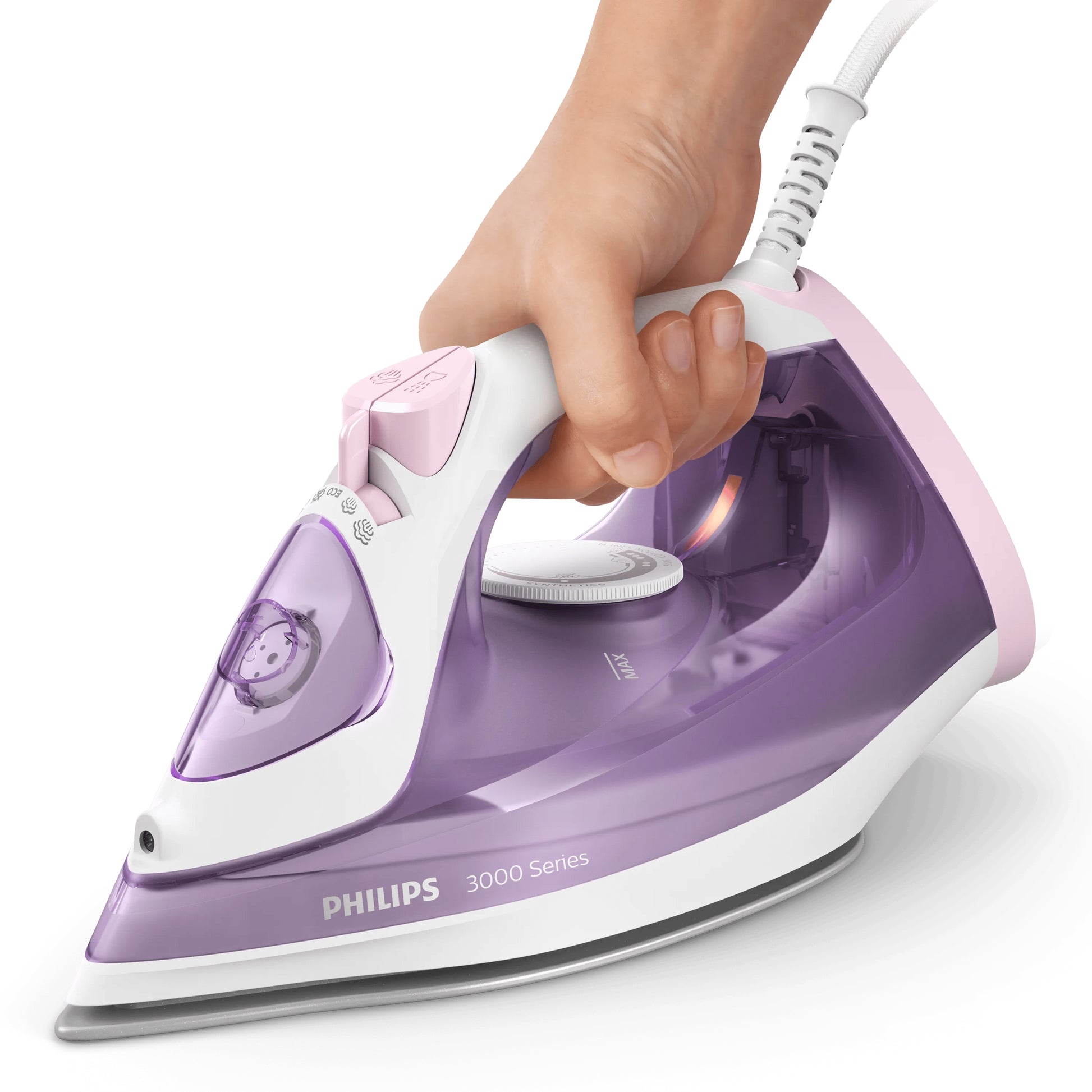 Philips Dampfbügeleisen 3000 Serie DST3010/30 – Keramiksohle, 2000 W, 1,9 m Kabel, Violett/Weiss