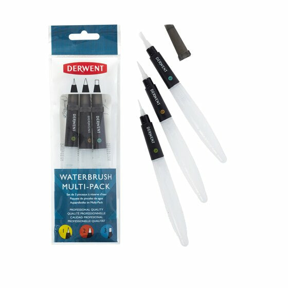 Derwent Wassertank-Pinsel-Set – Rundspitze, Schwarz/Weiss, 3er-Set, für Aquarell, nachfüllbar