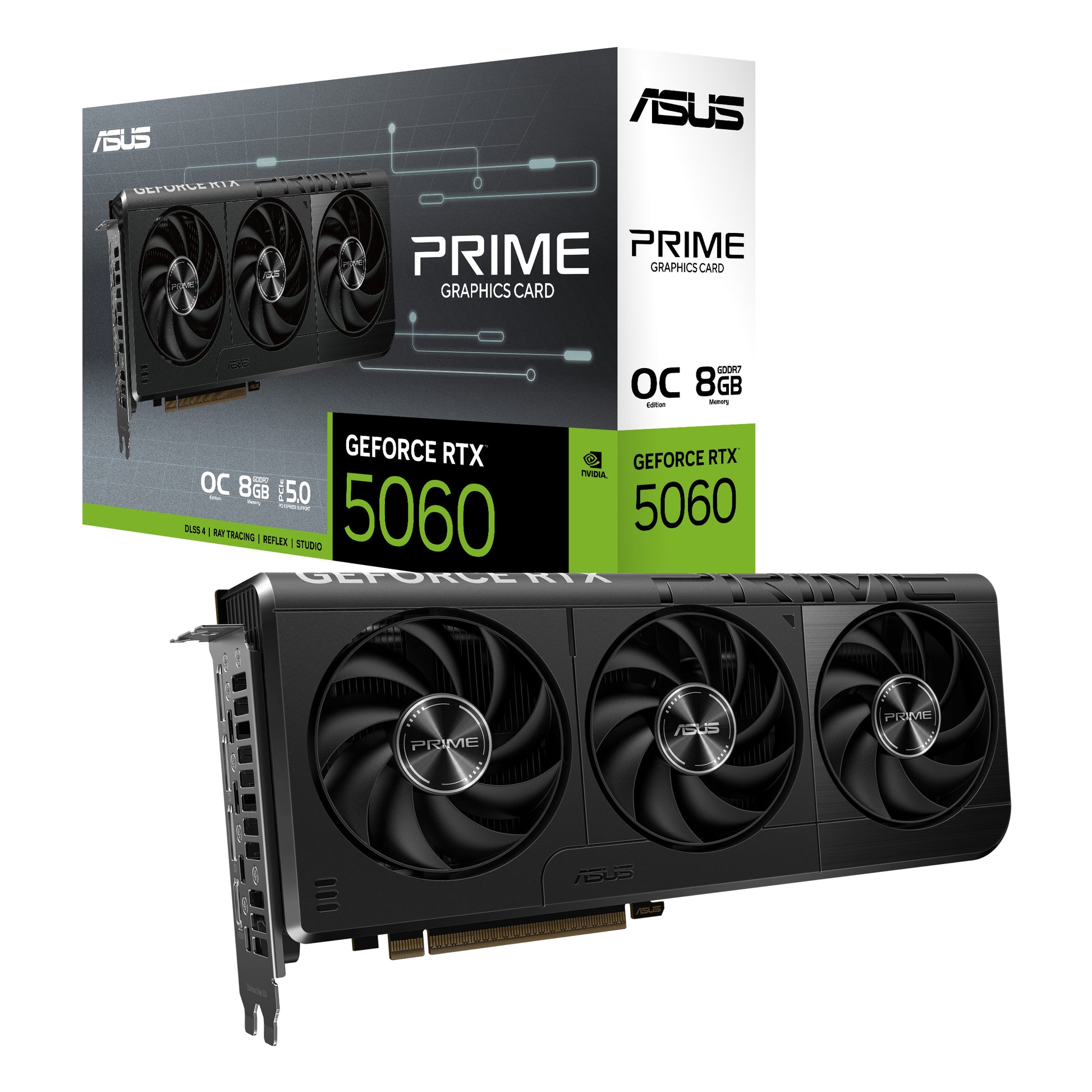 ASUS Grafikkarte – PRIME-RTX5060-O8G, GeForce RTX 5060, 8 GB GDDR7, 128 Bit, 3×DP/1×HDMI, PCIe 5.0, 3 Lüfter