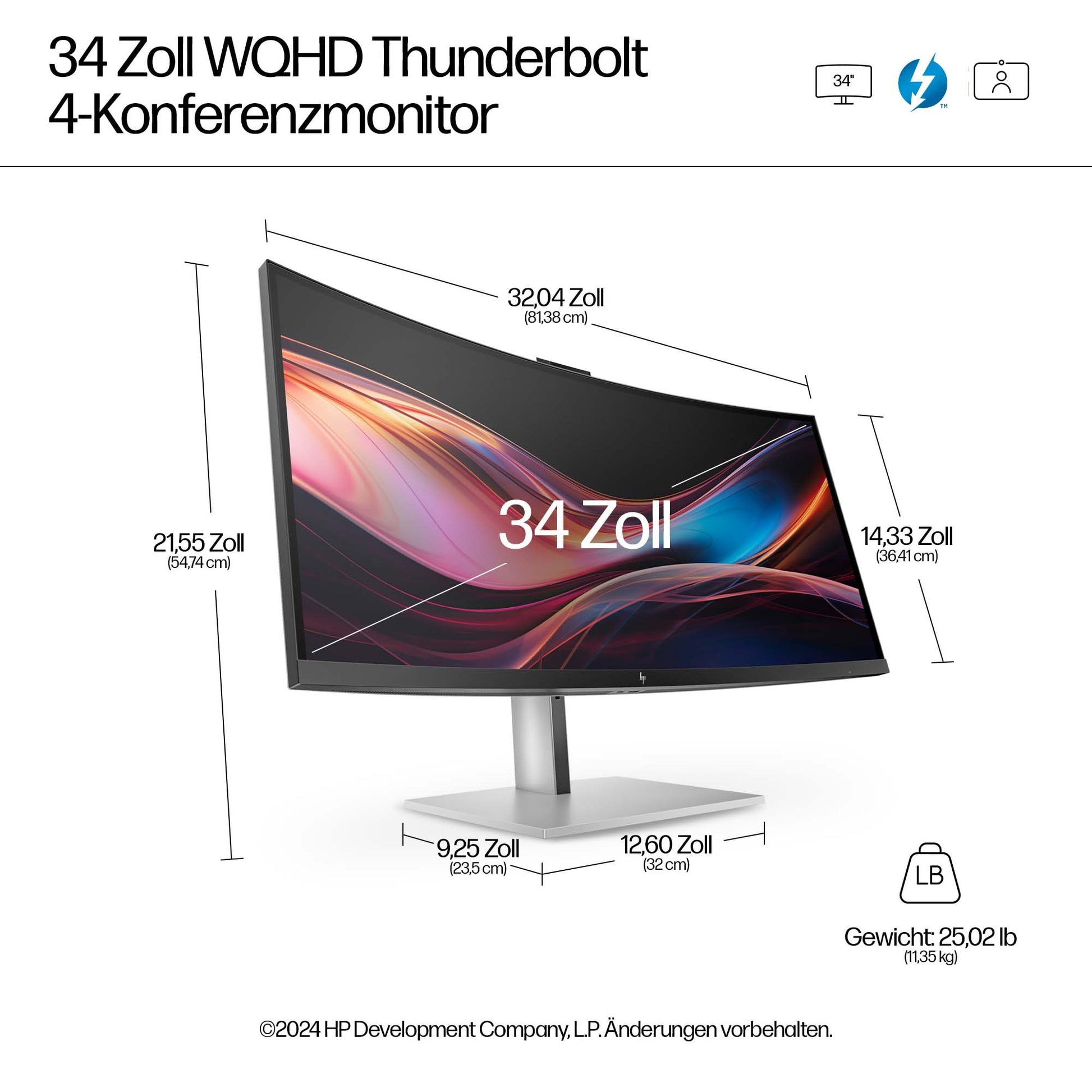 HP 734pm 34 Curved, 3440 x 1440 (UWQHD), IPS Schwarz, 120 Hz, USB-C 100 W, Webcam, KVM, LAN