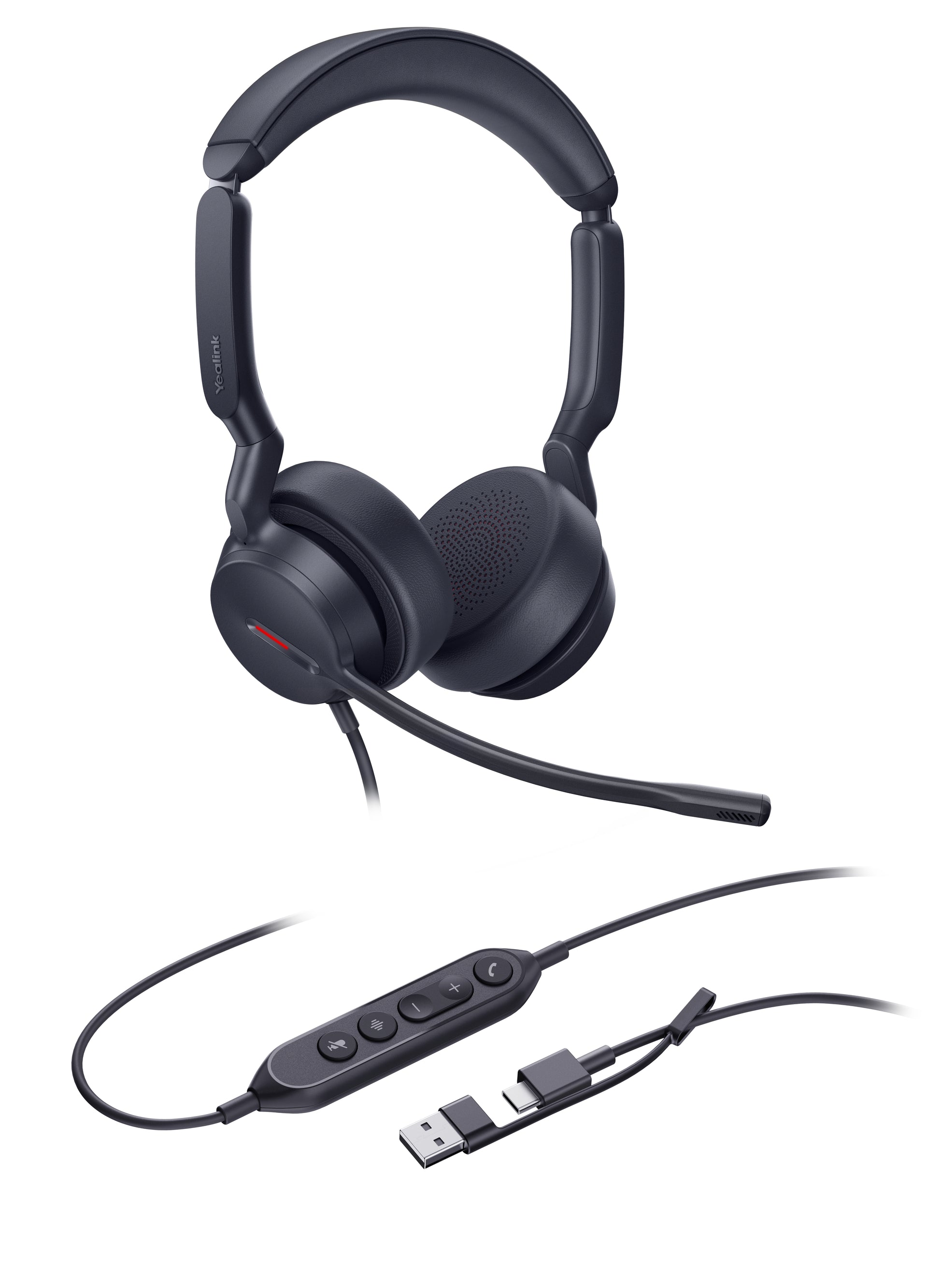 Yealink UH44 Dual UC Office-Headset – On-Ear, Stereo, Kabelgebunden, USB-C/USB-A, mit Tragetasche, Schwarz