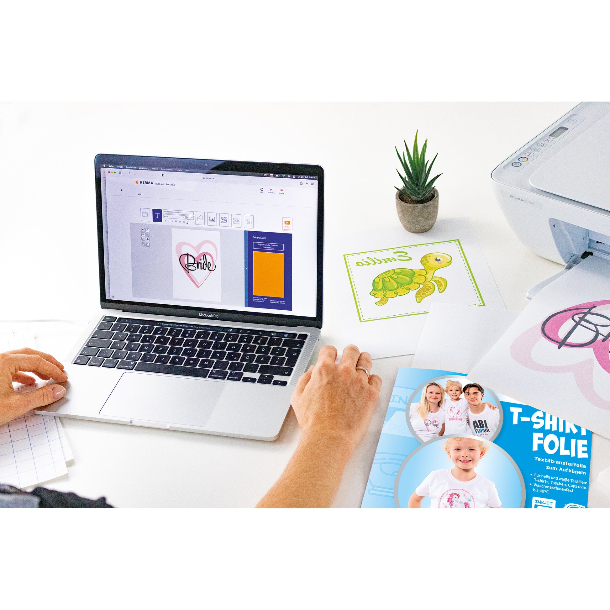 HERMA Aufbügelfolie Weiss – matt, A4, Inkjet, für helle Textilien, 20 Blatt