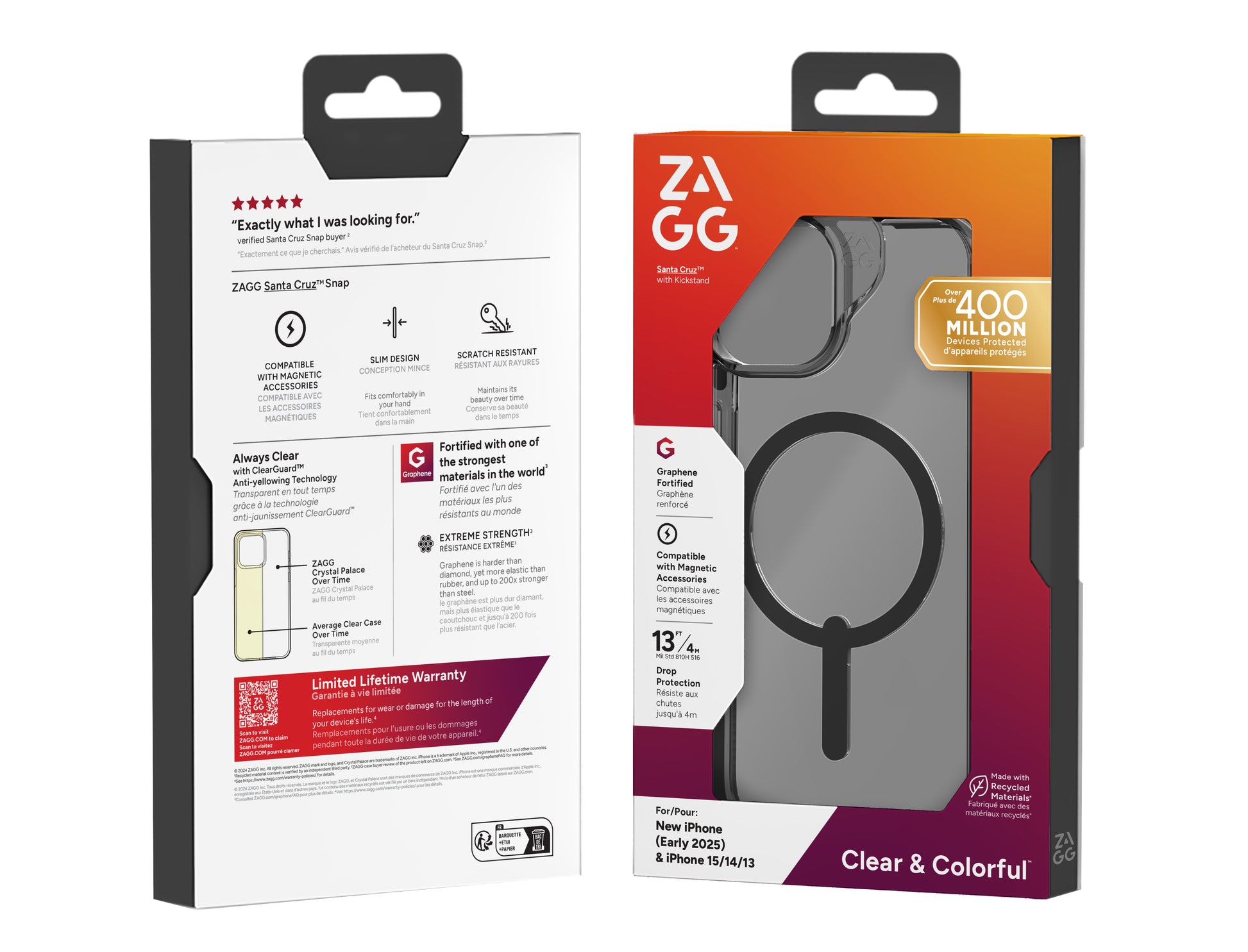 ZAGG Backcover Santa Cruz – für Apple iPhone 16E/15/14/13 – schwarz – Snap-/Lock-Verschluss