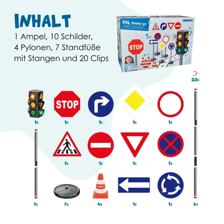 alldoro Verkehrsset – 21-teilig – 75 cm hoch – ab 3 Jahren – mehrfarbig