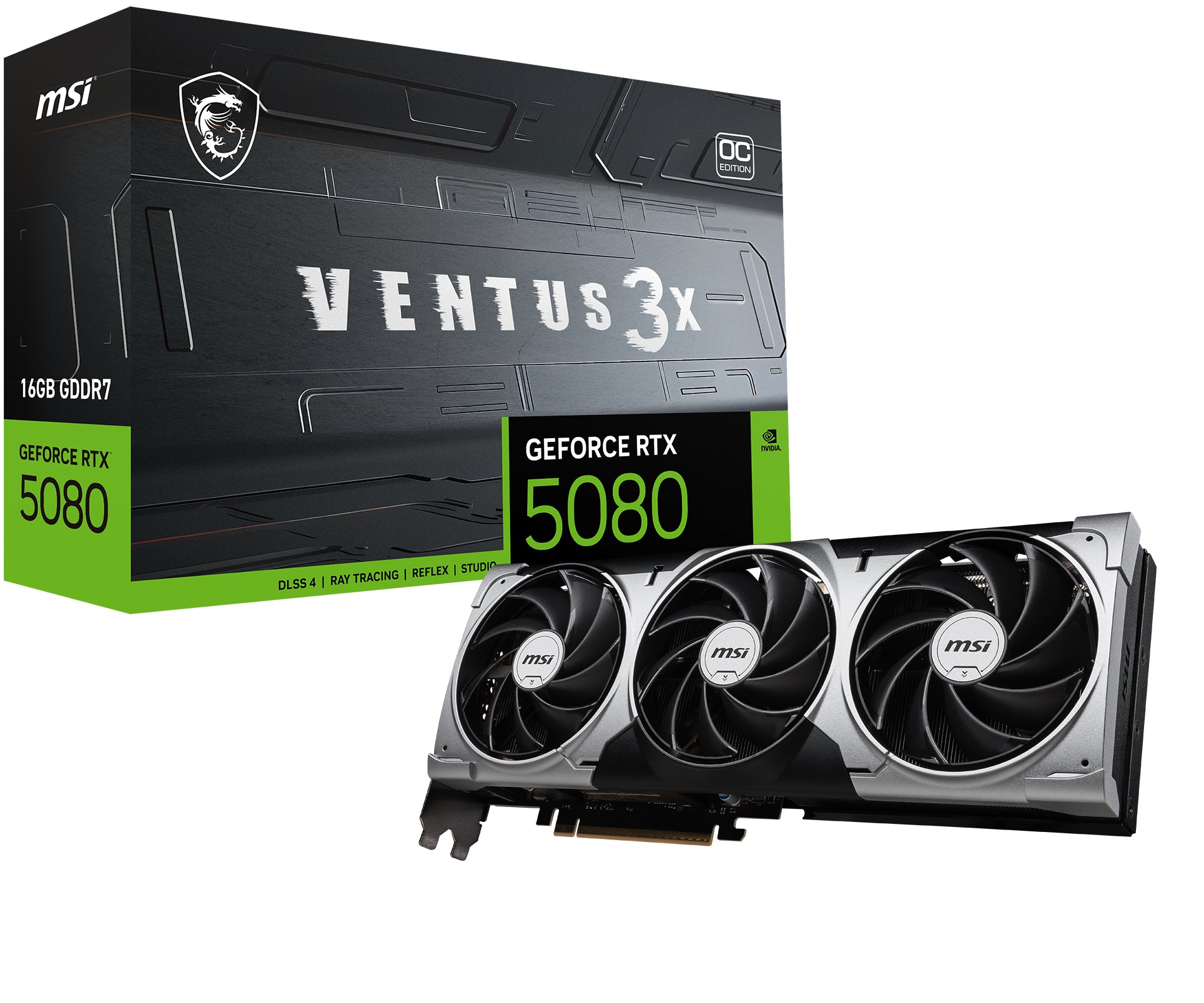MSI RTX 5080 VENTUS 3X OC 16G – PCIe Grafikkarte – 3×DP, 1×HDMI, PCIe 5,0 x16, 360 W