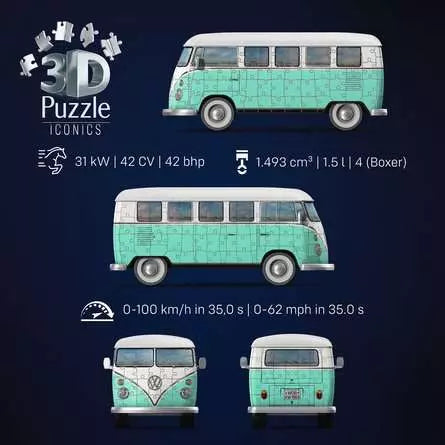 Ravensburger Iconics 3D Puzzle Volkswagen T1 – 162 Teile – 30 × 14 × 14,5 cm – ab 8 Jahren