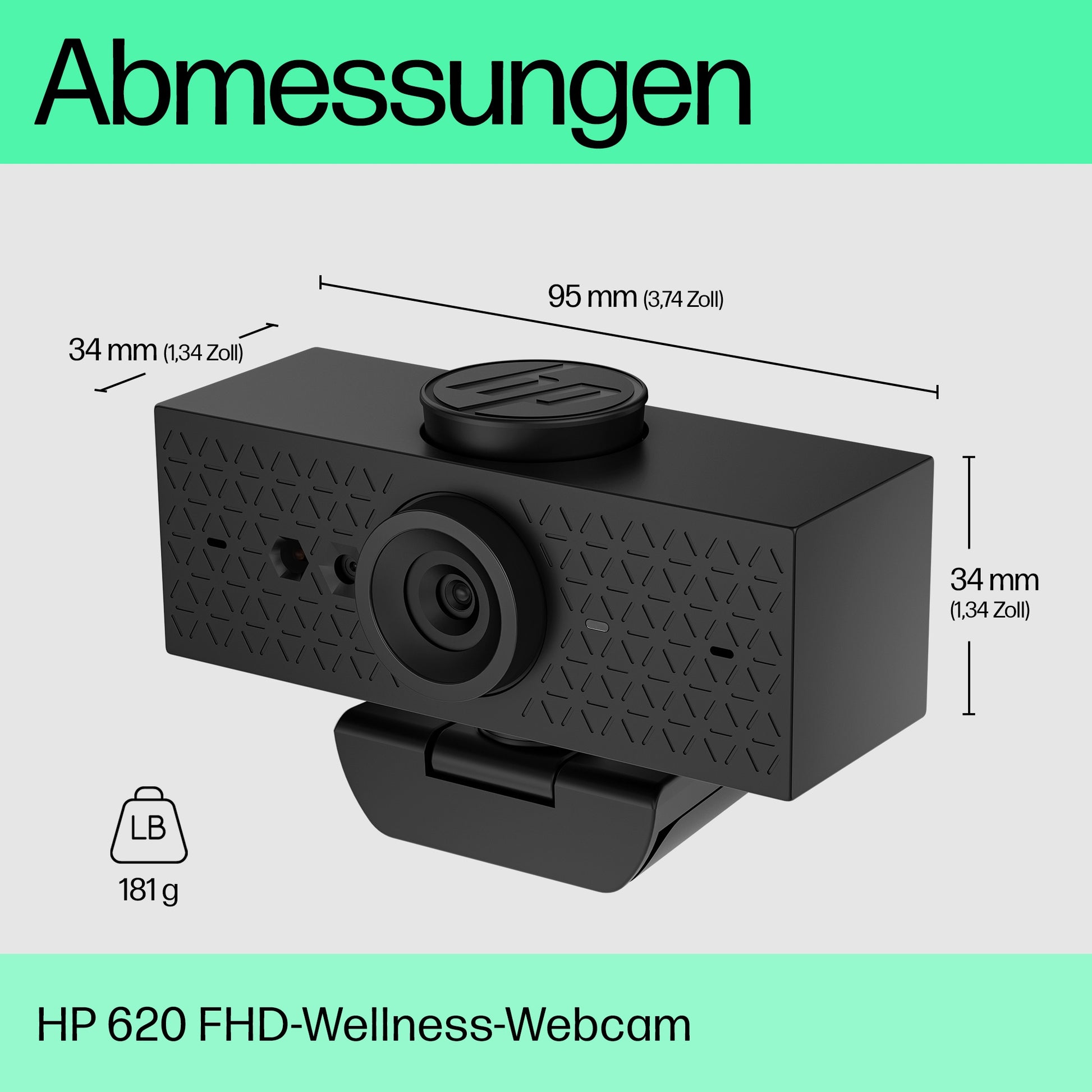 HP 620 Full HD-Webcam – 1080p, 60 fps, USB, Clip, Schwarz