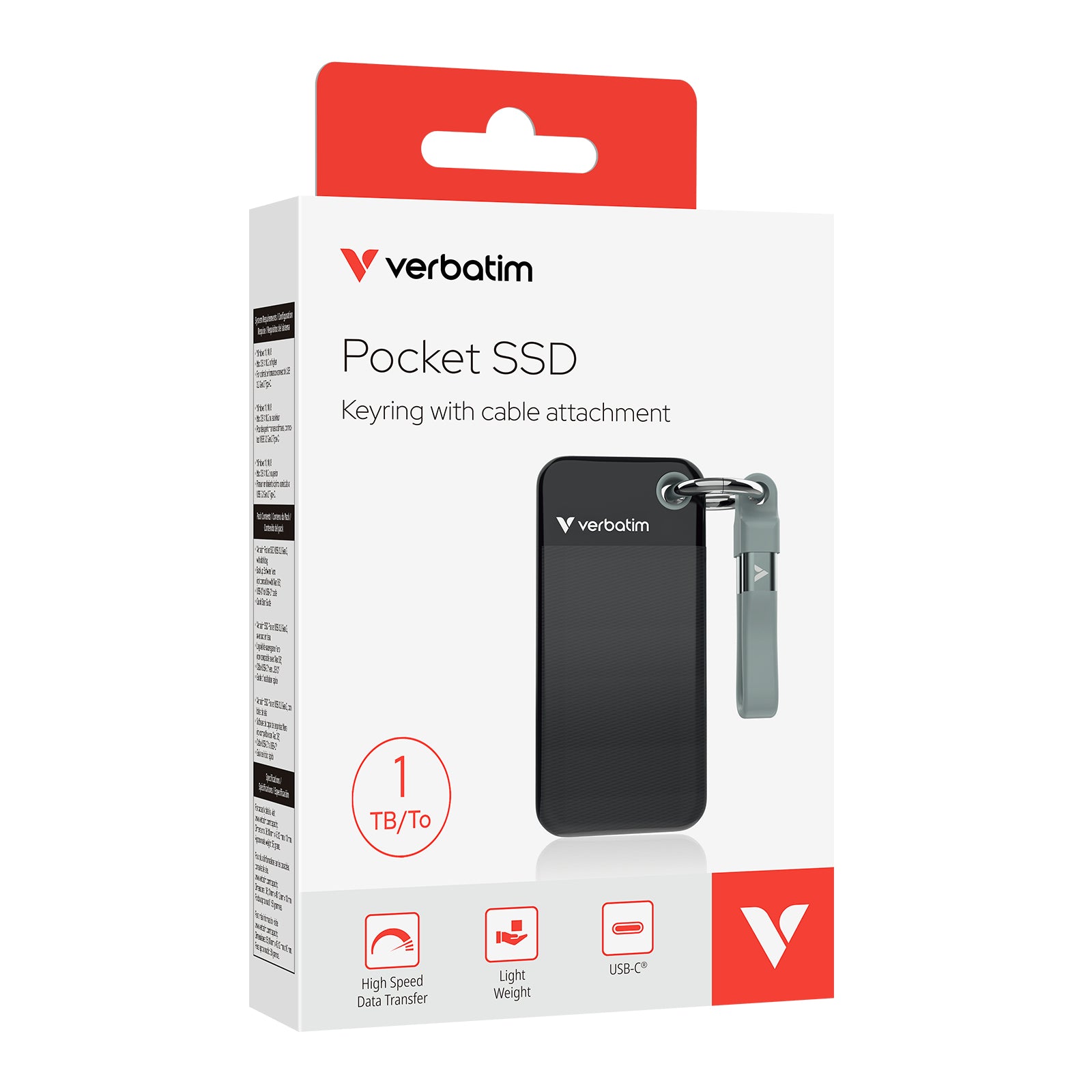Verbatim Pocket SSD – 1 TB, USB-C USB 3.2 Gen 2 (10 Gbit/s), 1000 MB/s, Schwarz/Grau