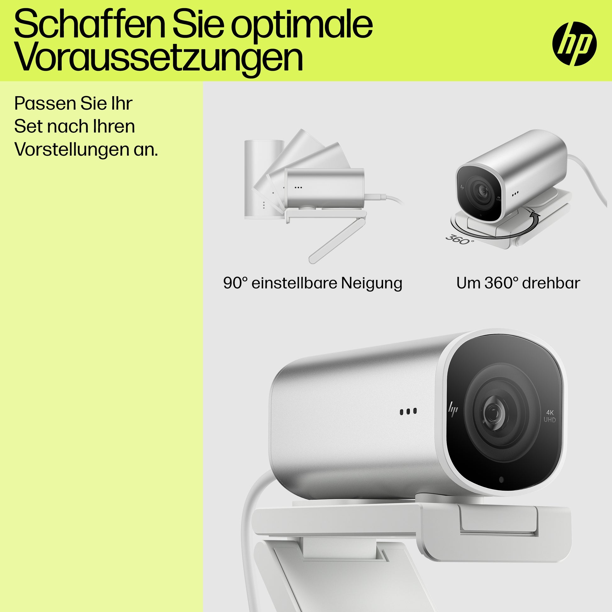 HP 960 Webcam – 4K Ultra HD, 30 fps, Autofokus, USB-A – Silber