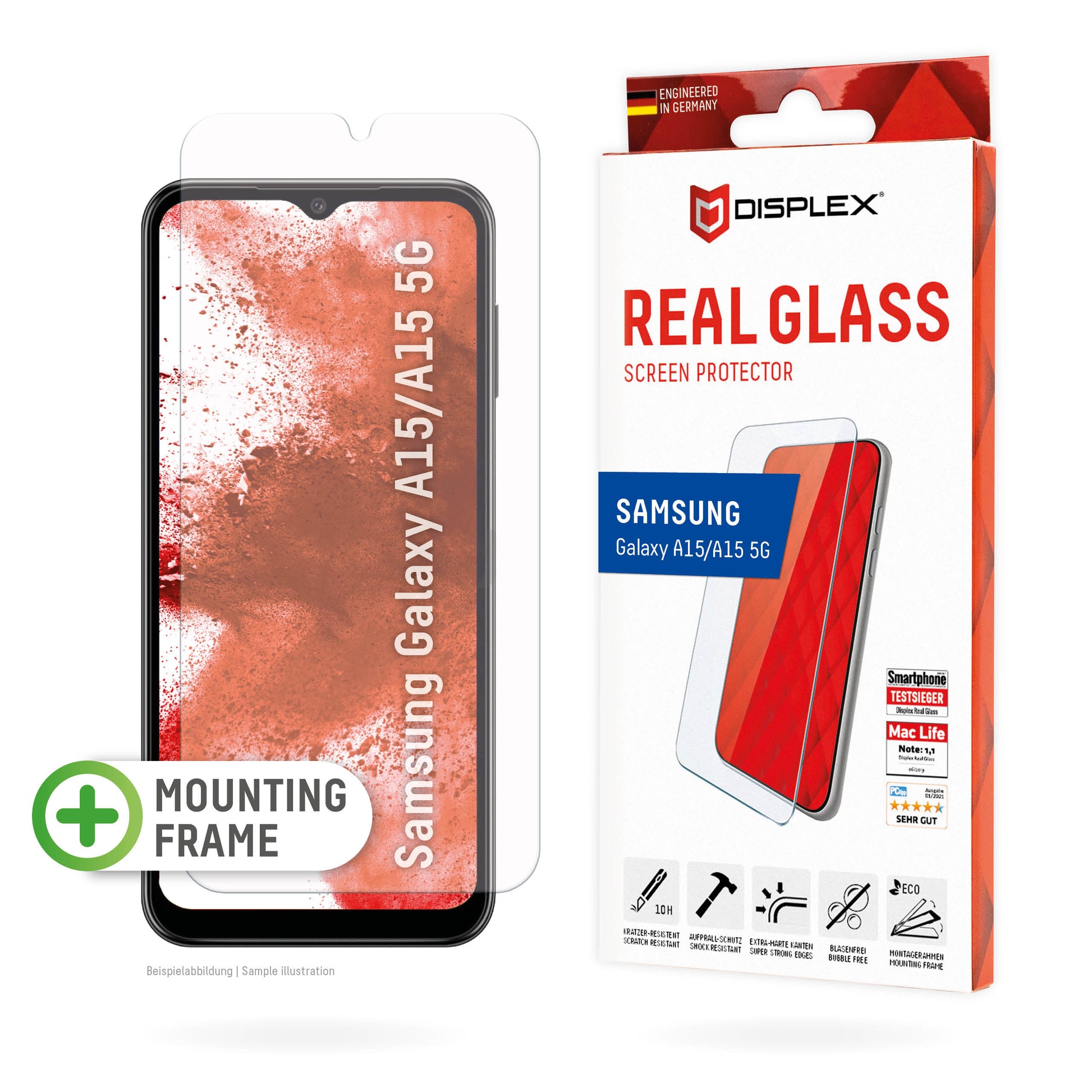 E.V.I. Displayschutz (Panzerglas), 10H – für Galaxy A15 5G – mit Applikator