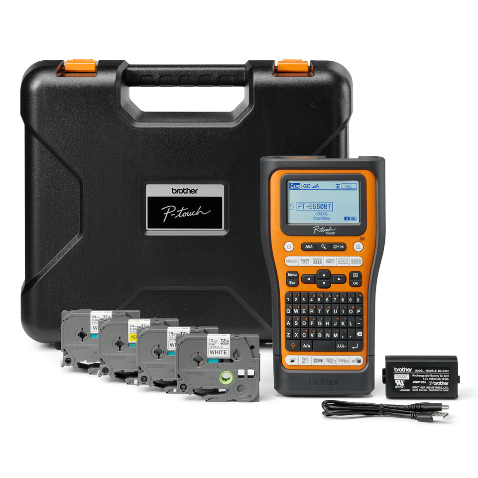 Brother E560BTSP – Beschriftungsgerät für TZe-Bänder 3,5–24 mm, USB, Bluetooth, Auto-Cutter