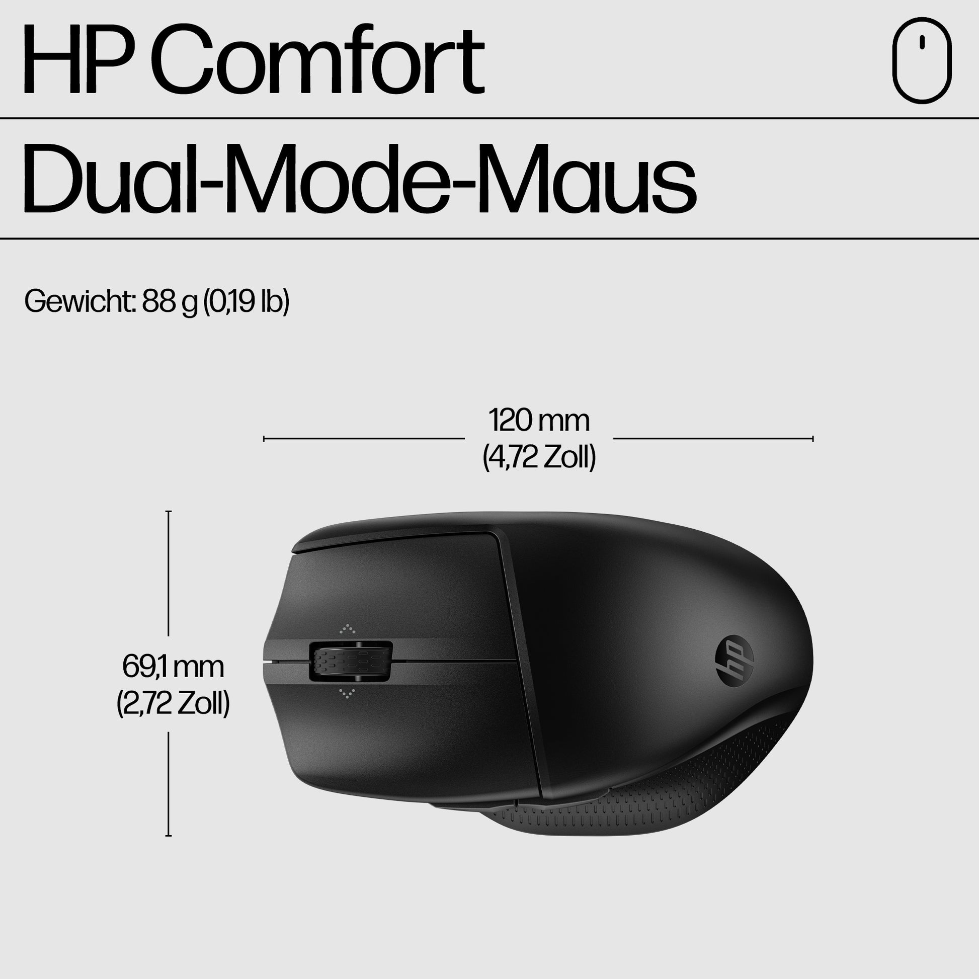 HP 685 Comfort Dual-Mode Maus – kabellos, für Rechtshänder, programmierbare Tasten, Silent-Tasten, schwarz