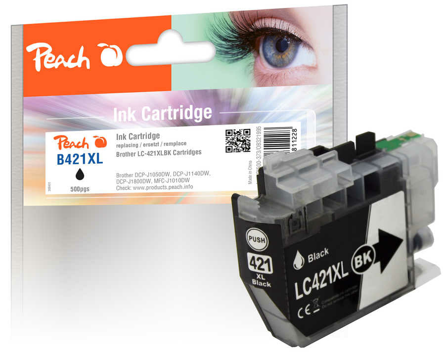 Peach LC-421XL Schwarz Tintenpatrone (Kompatibel) – 500 Seiten – für Brother DCPJ 1050 DW/1140 DW/1800 DW …