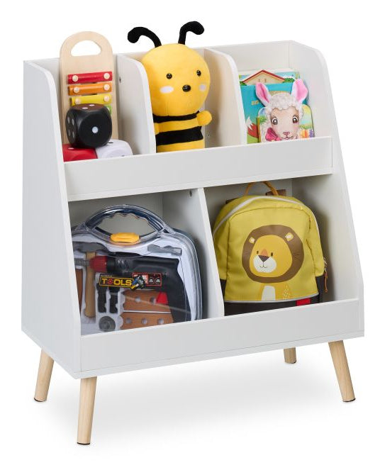 Relaxdays Kinderregal – 5 Böden – 60,0 × 30,0 × 66,0 cm – 25 kg – weiss/hellbraun – Faserplatte, Holz – 1 Stk.