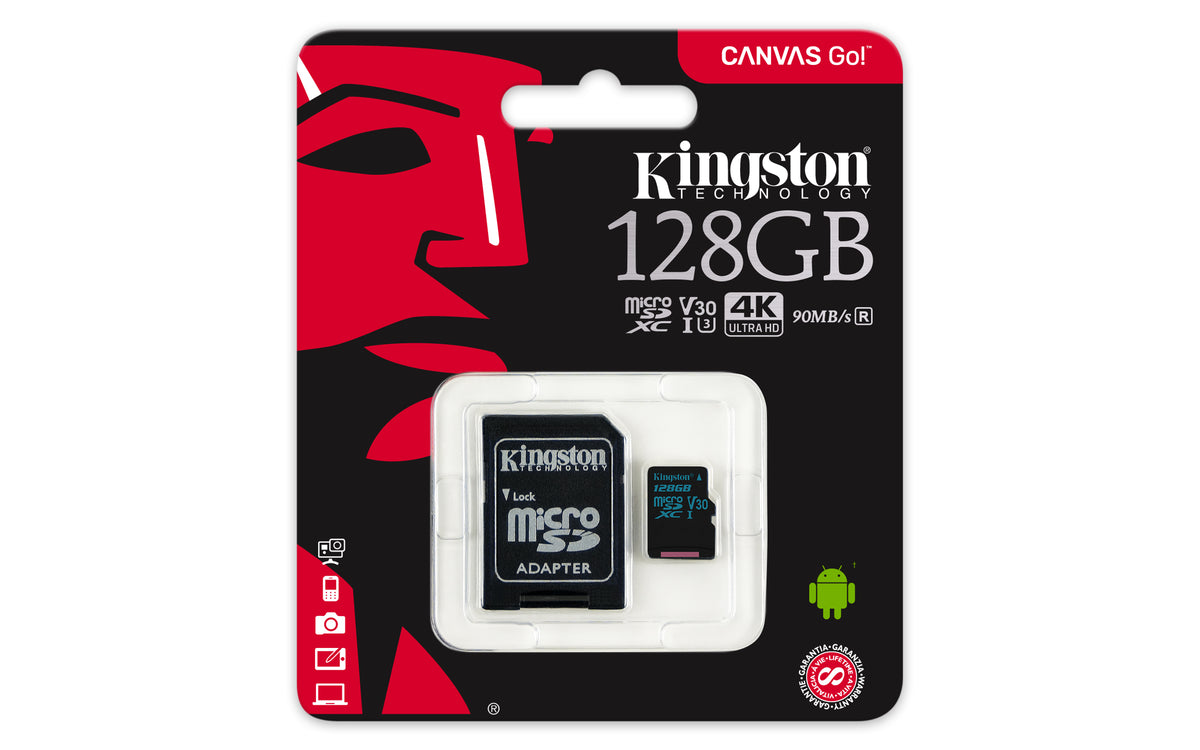 Kingston Technology Kingston Canvas Go microSDXC 128 GB – UHS-I, Klasse 10, U3, V30, 90/45 MB/s, inkl. SD-Adapter