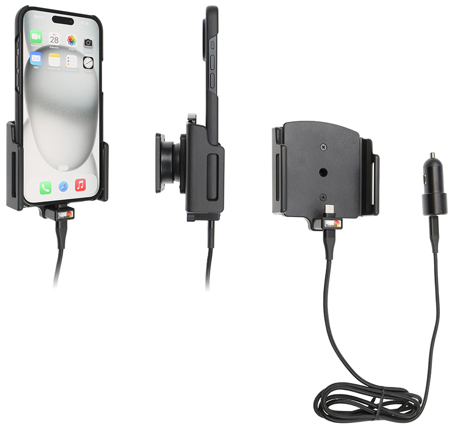 Brodit Active Halter – Auto-Ladegerät – Schraubbefestigung – für Apple iPhone 15 Pro Max, Apple iPhone 15 Plus
